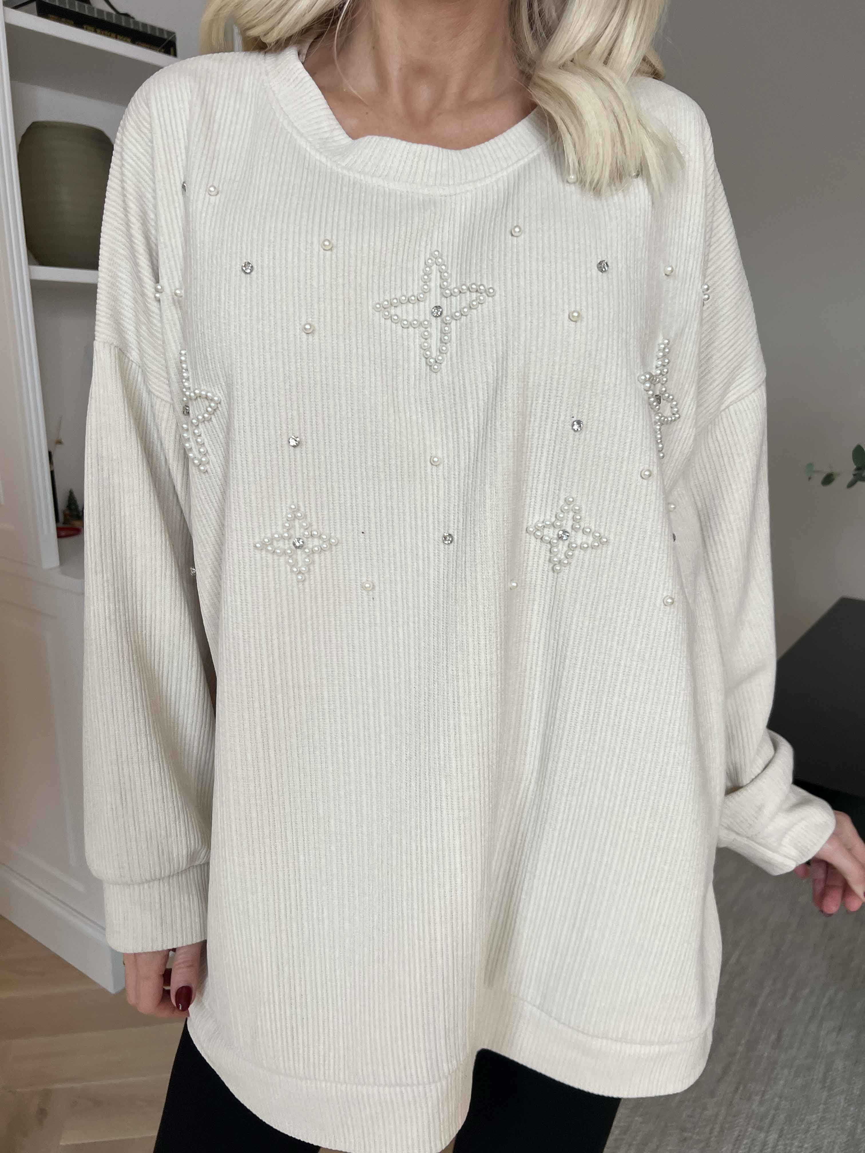 Uma - Fløjl bluse med perler og similisten