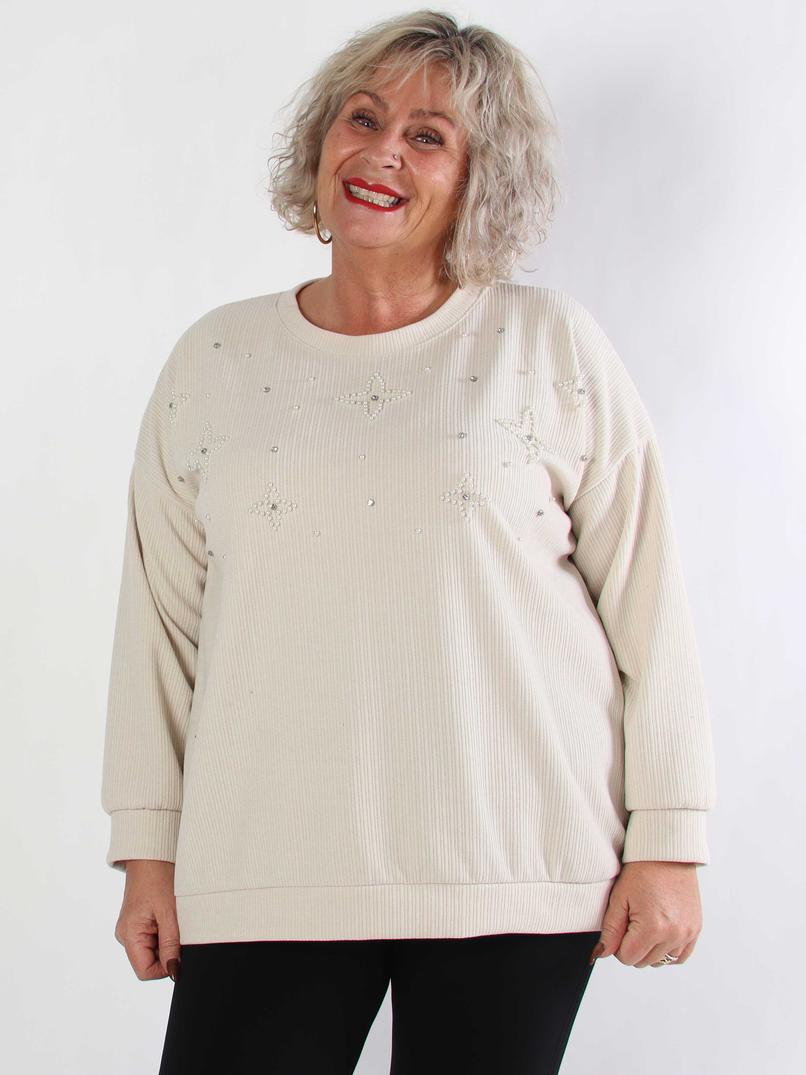 Uma - Fløjl plus size bluse med perler og similisten