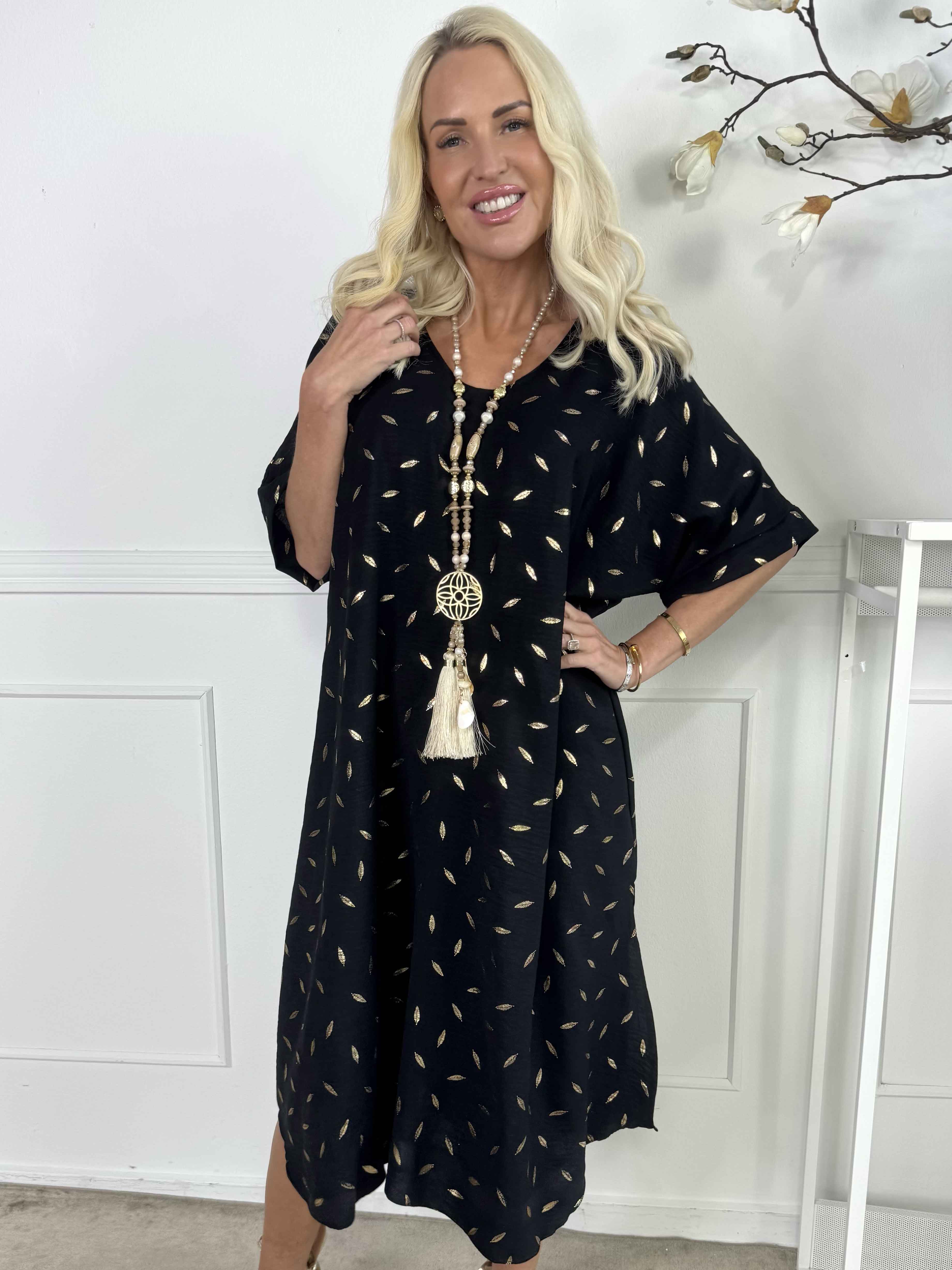 Valentina - Sød kjole detaljeret med fine guld blade