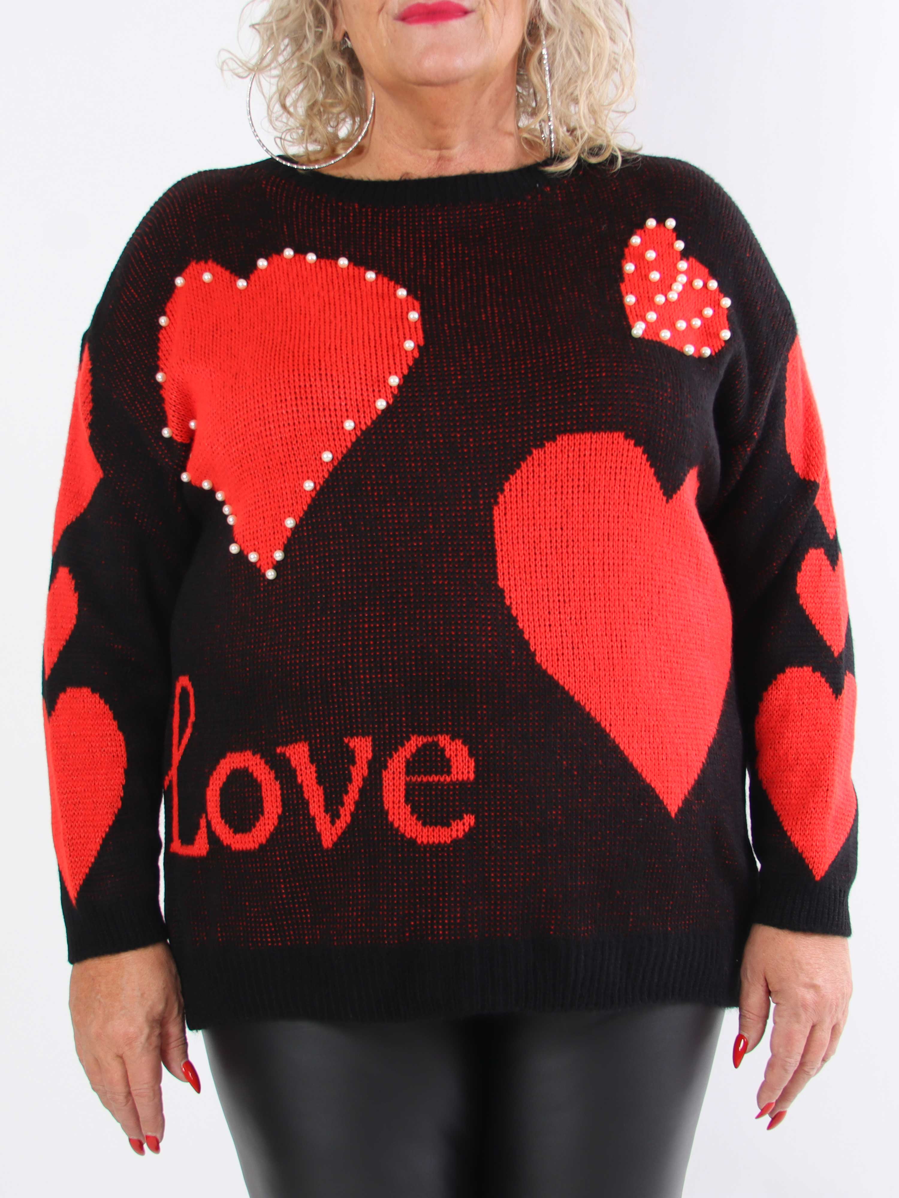 Valeria - Sød plus size strik med hjerter og perler