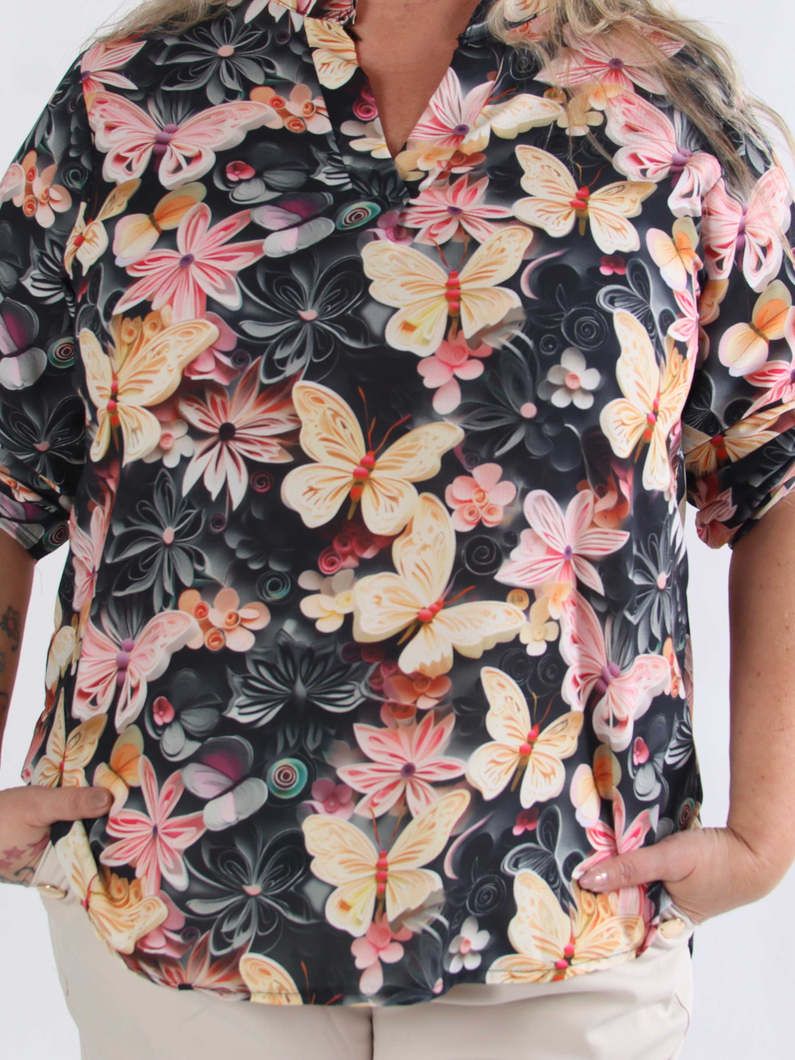 Vanesa Butterfly - Plus size tunika i viskose med sommerfugleprint