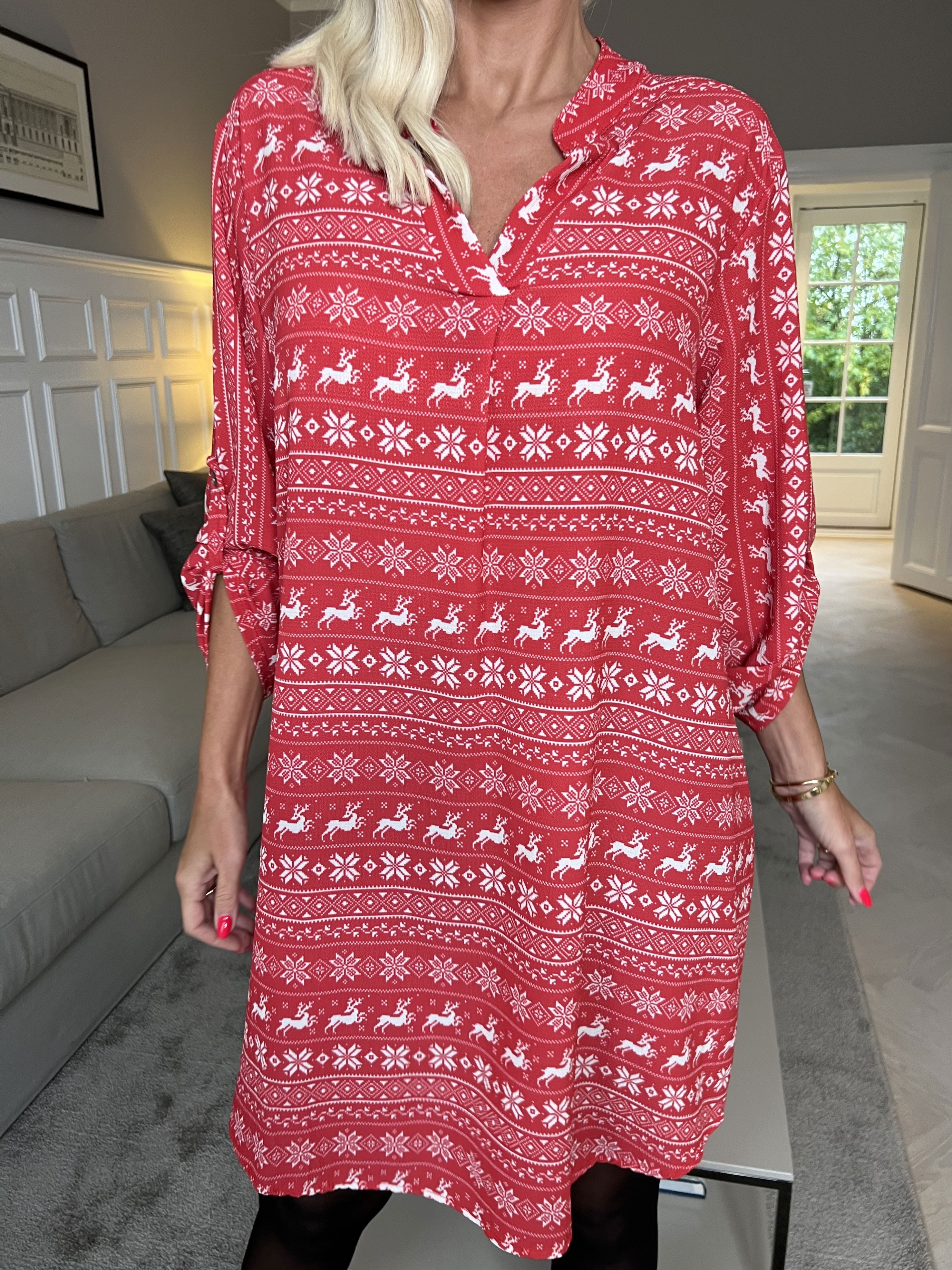 Vanesa Christmas Dress - Skjortekjole med julemønster