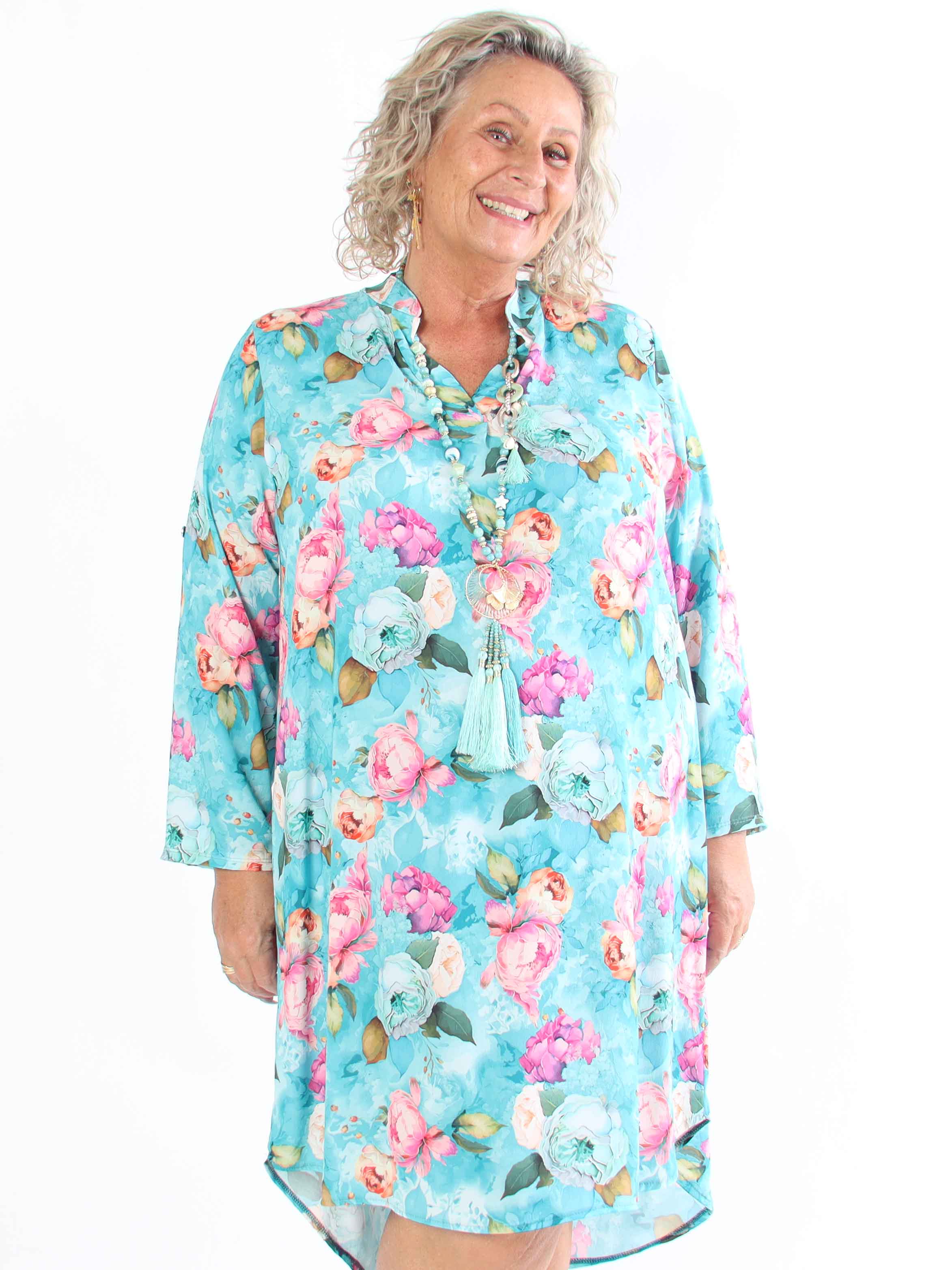 Vanesa Flower Dress - Plus size kjole i viskose med blomster motiver