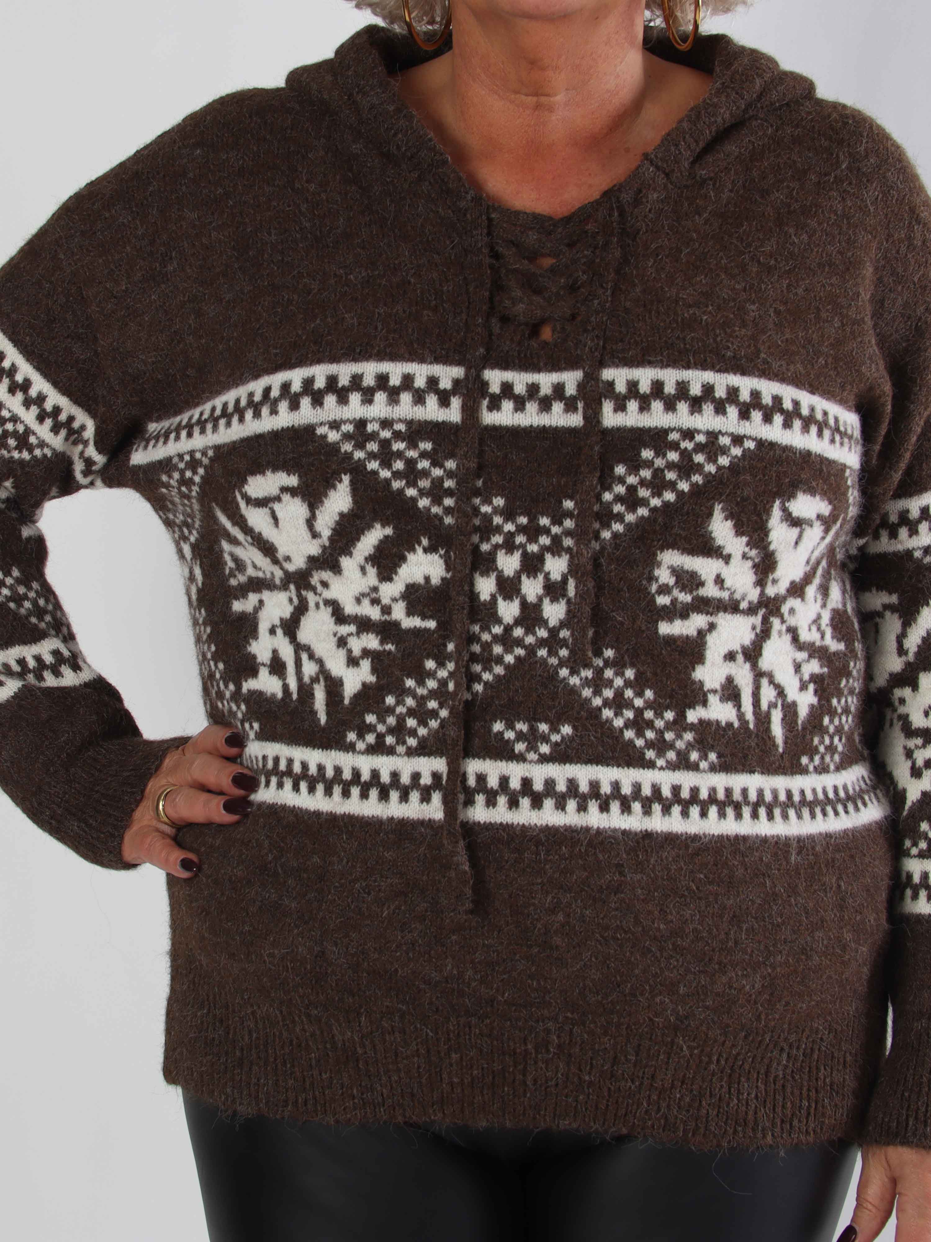 Veni - Hyggelig plus size uldstrik med snøre i udskæringen