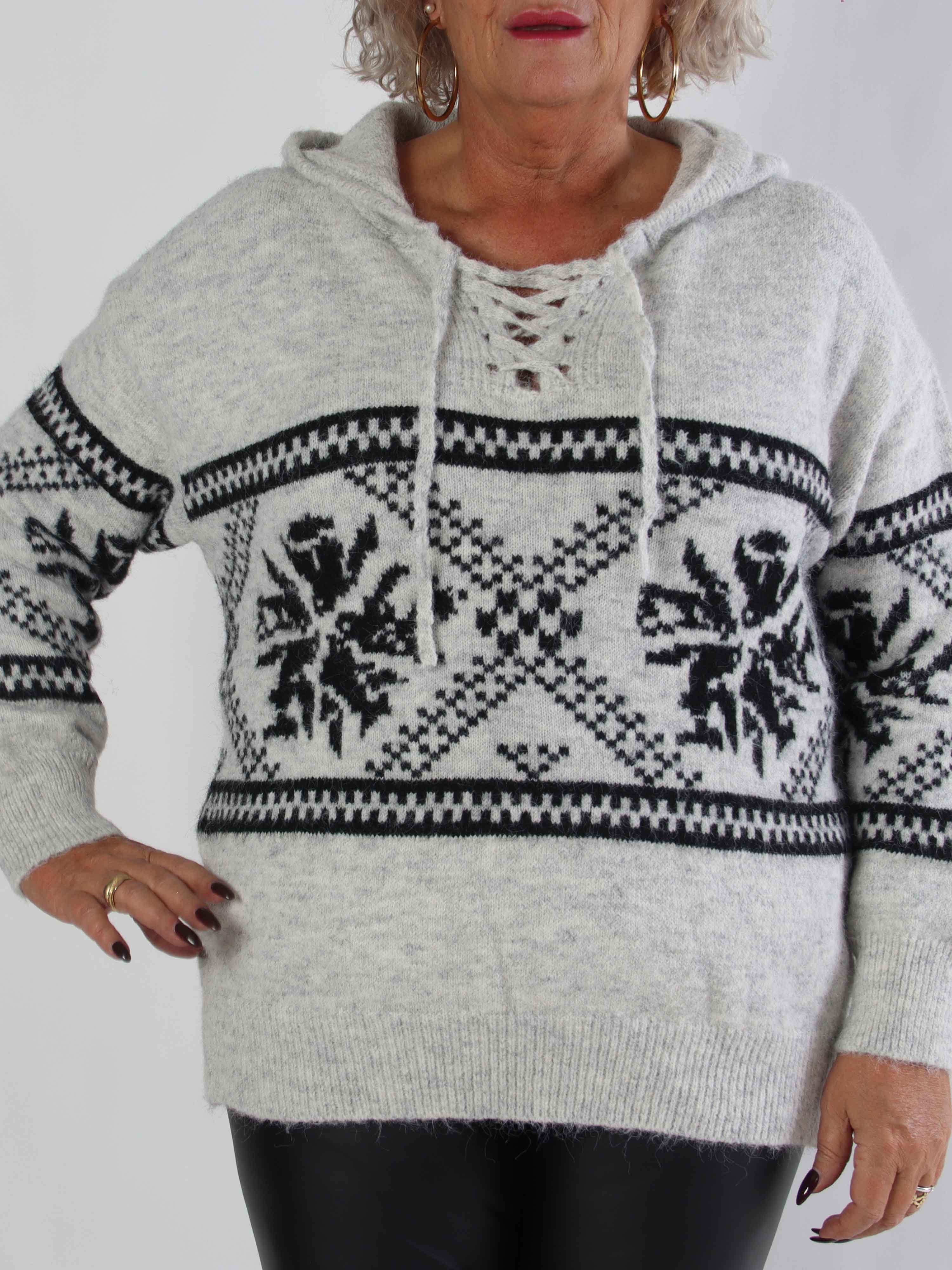 Veni - Hyggelig plus size uldstrik med snøre i udskæringen