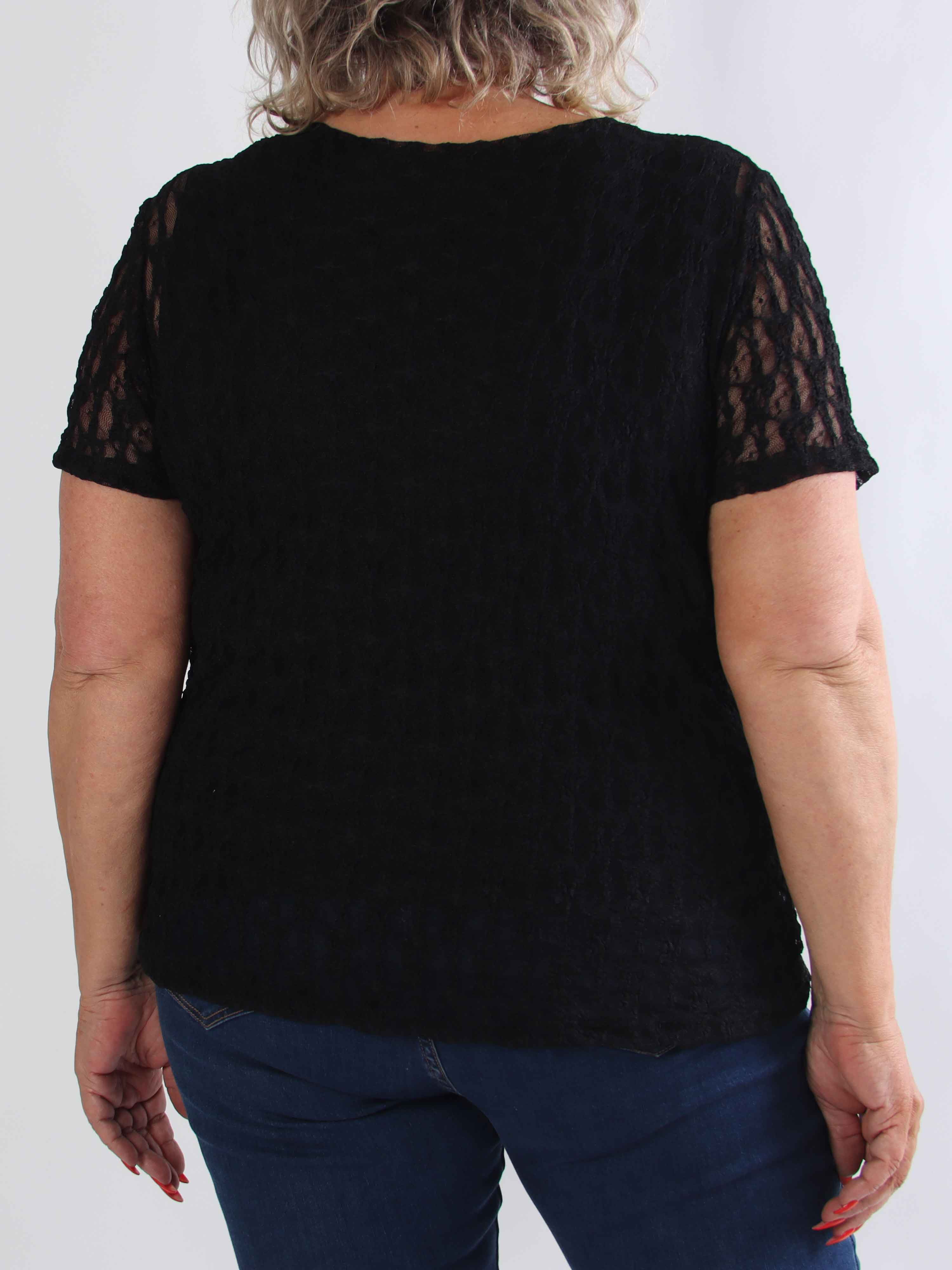 Ventura - Sød plus size tunika i blød elastisk blonde med fin flæsekant