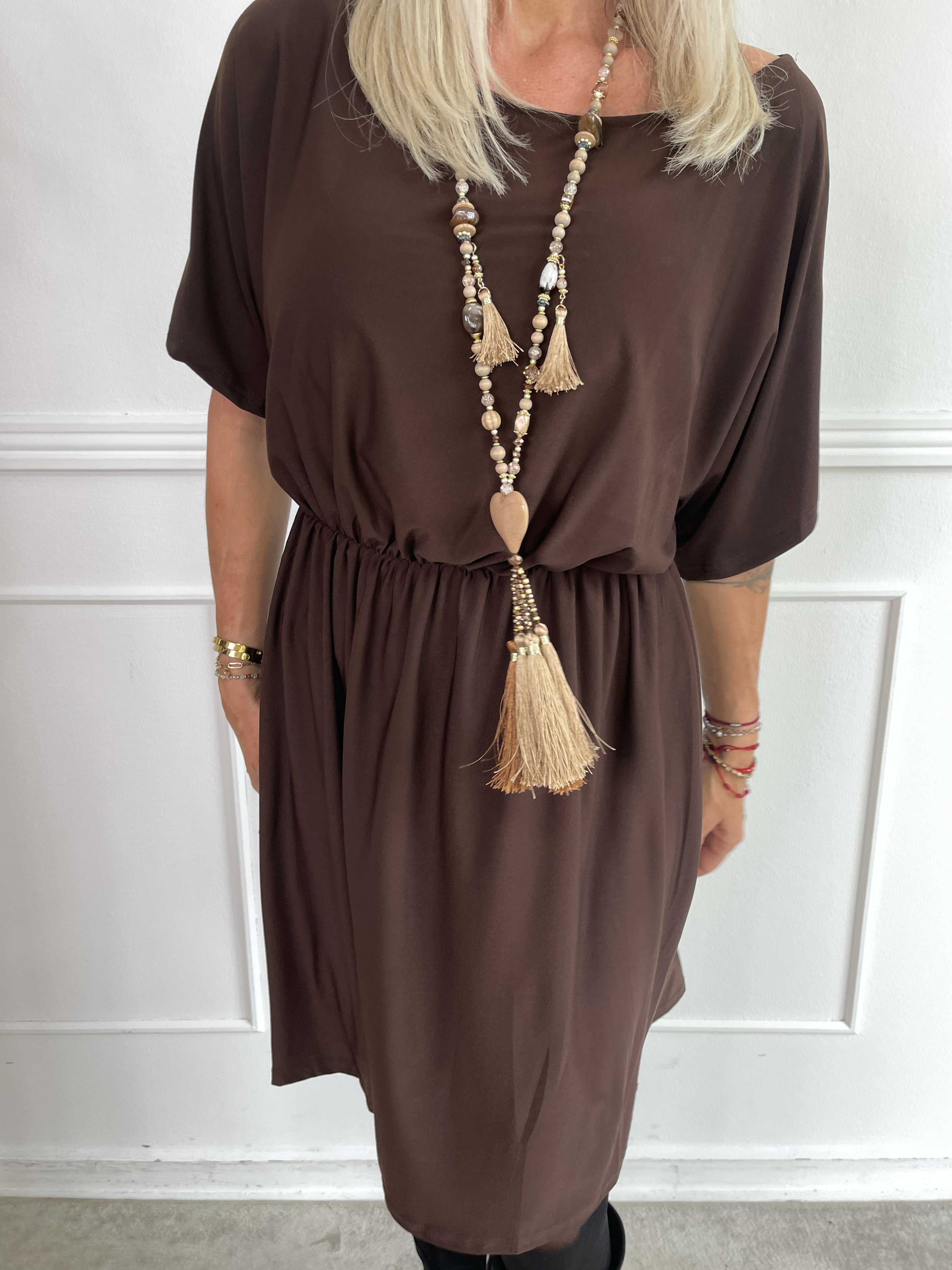 Venus Plain - Elastisk ensfarvet kjole med elastik i taljen