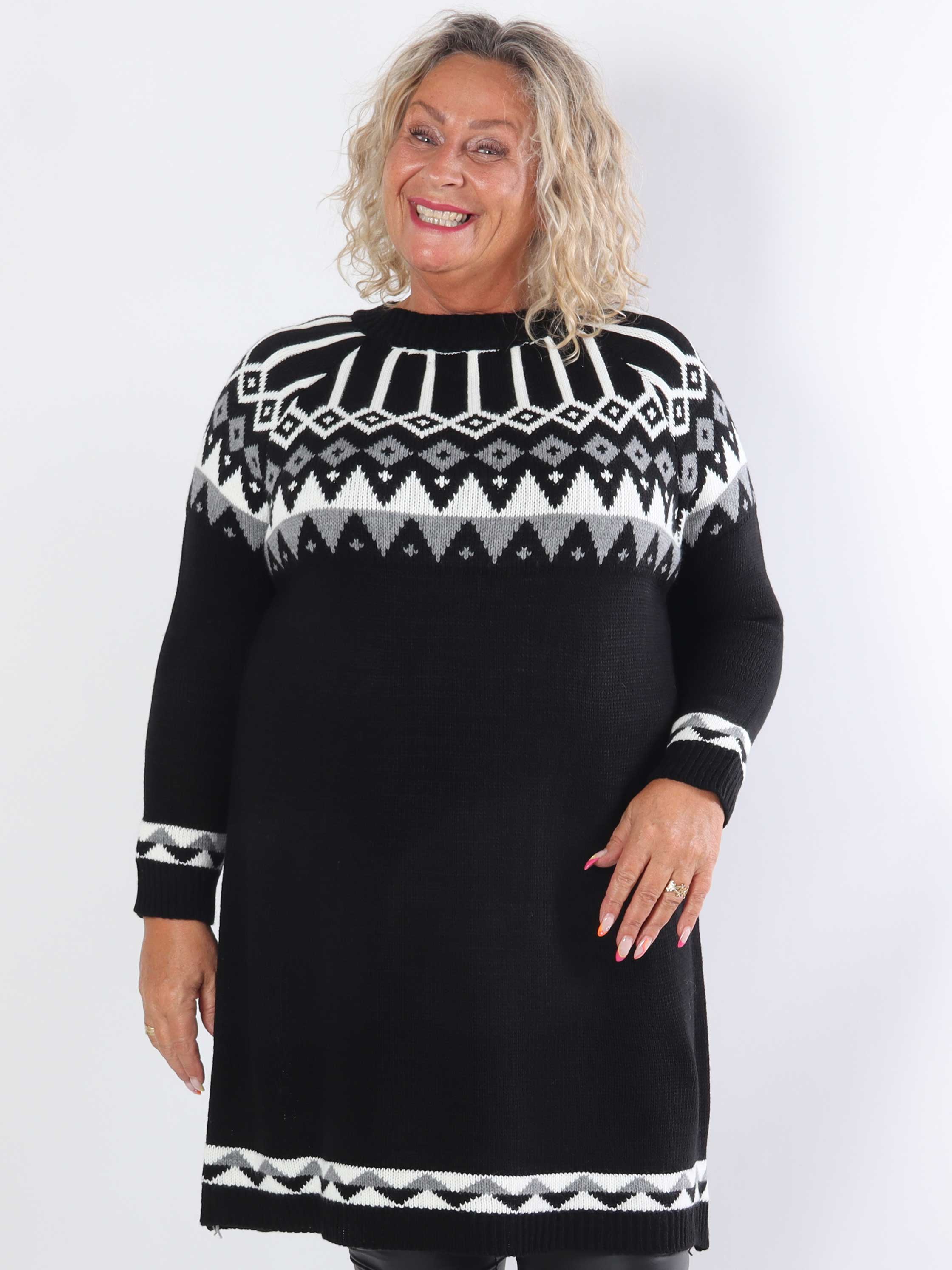 Viola - Strikkjole med flerfarvet mønster