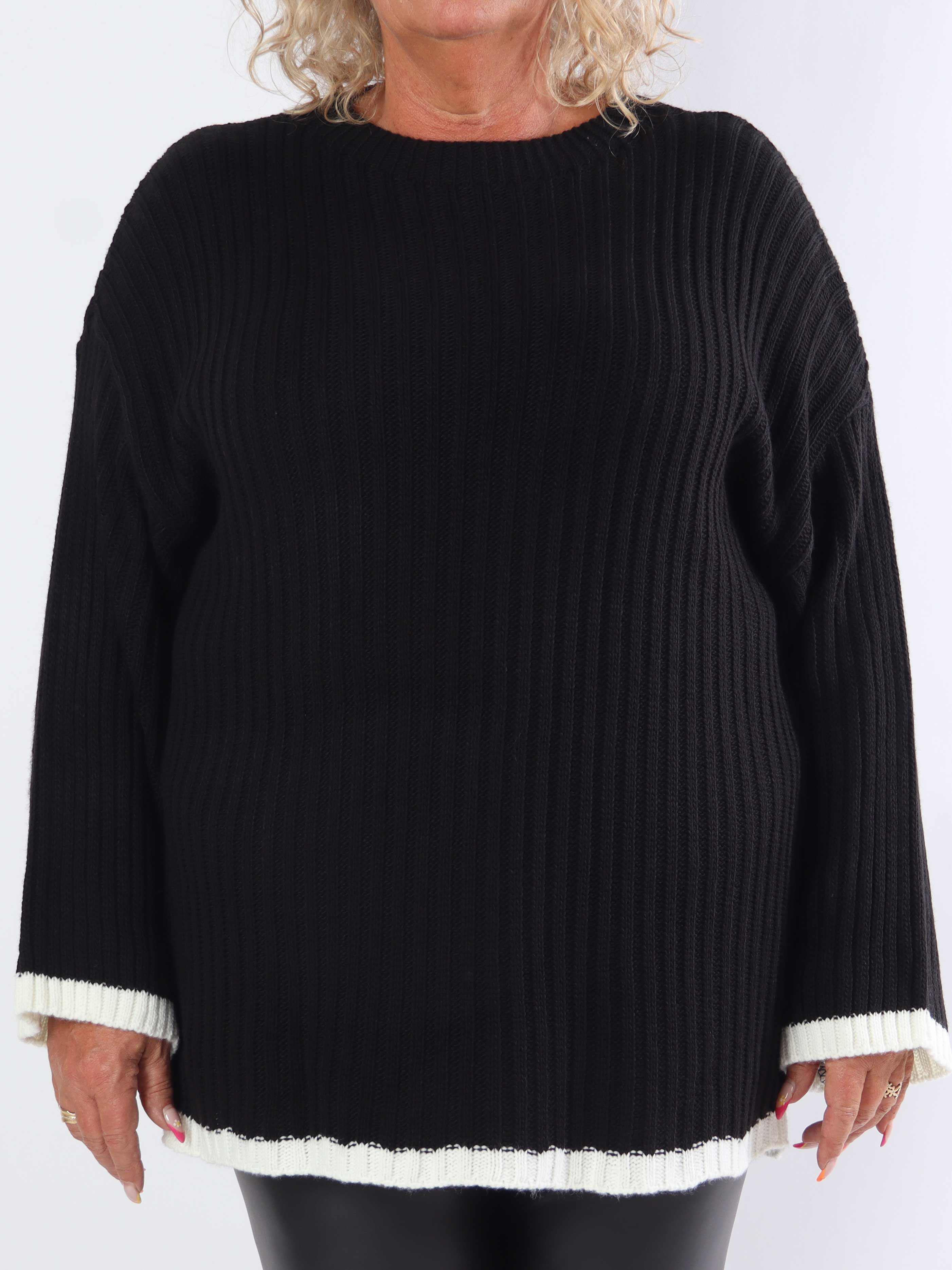 Violet - Plus size strikbluse med farvet kant