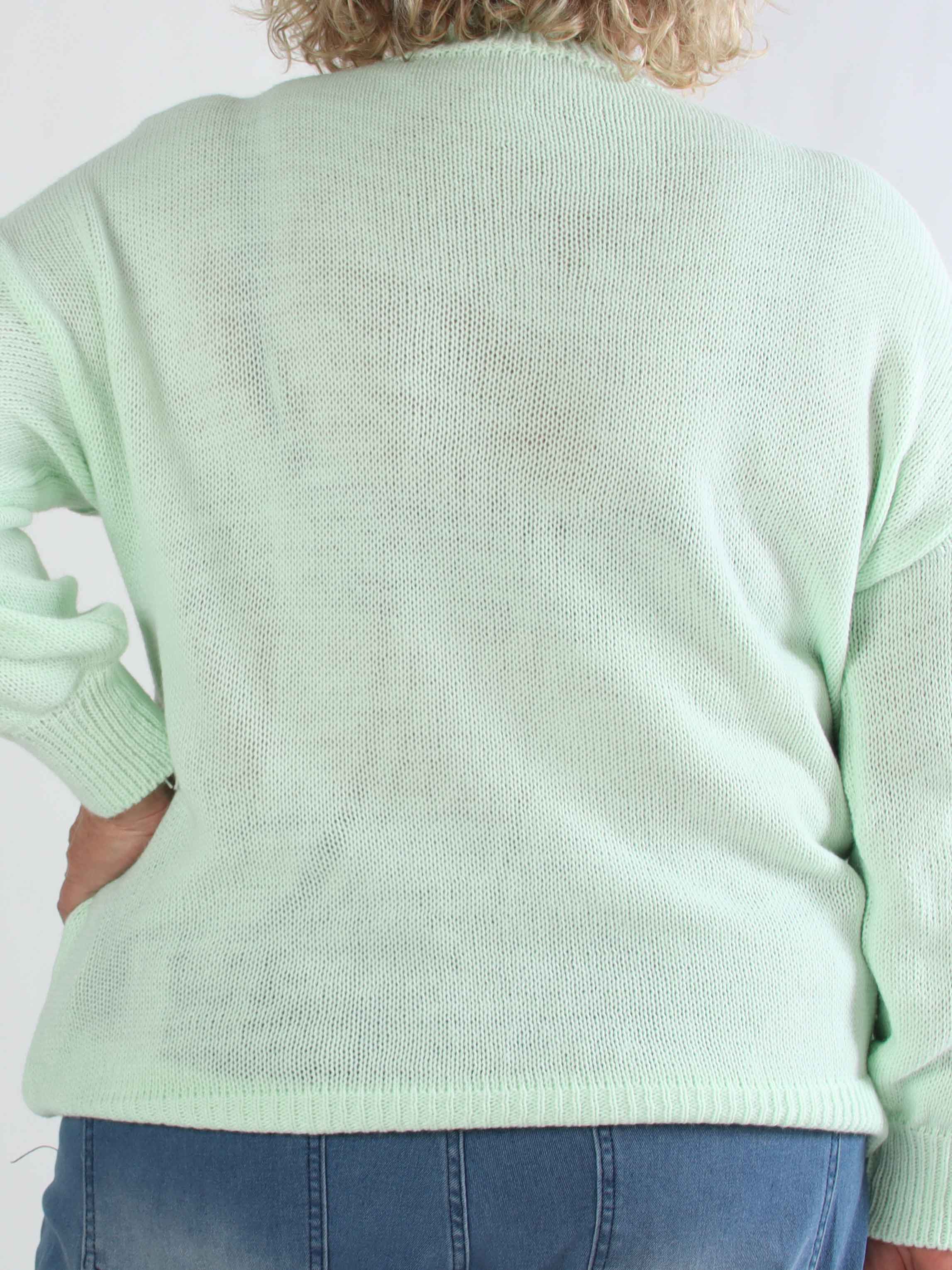 Viviane - Plus size strik detaljeret med hvide perler og ballonærmer