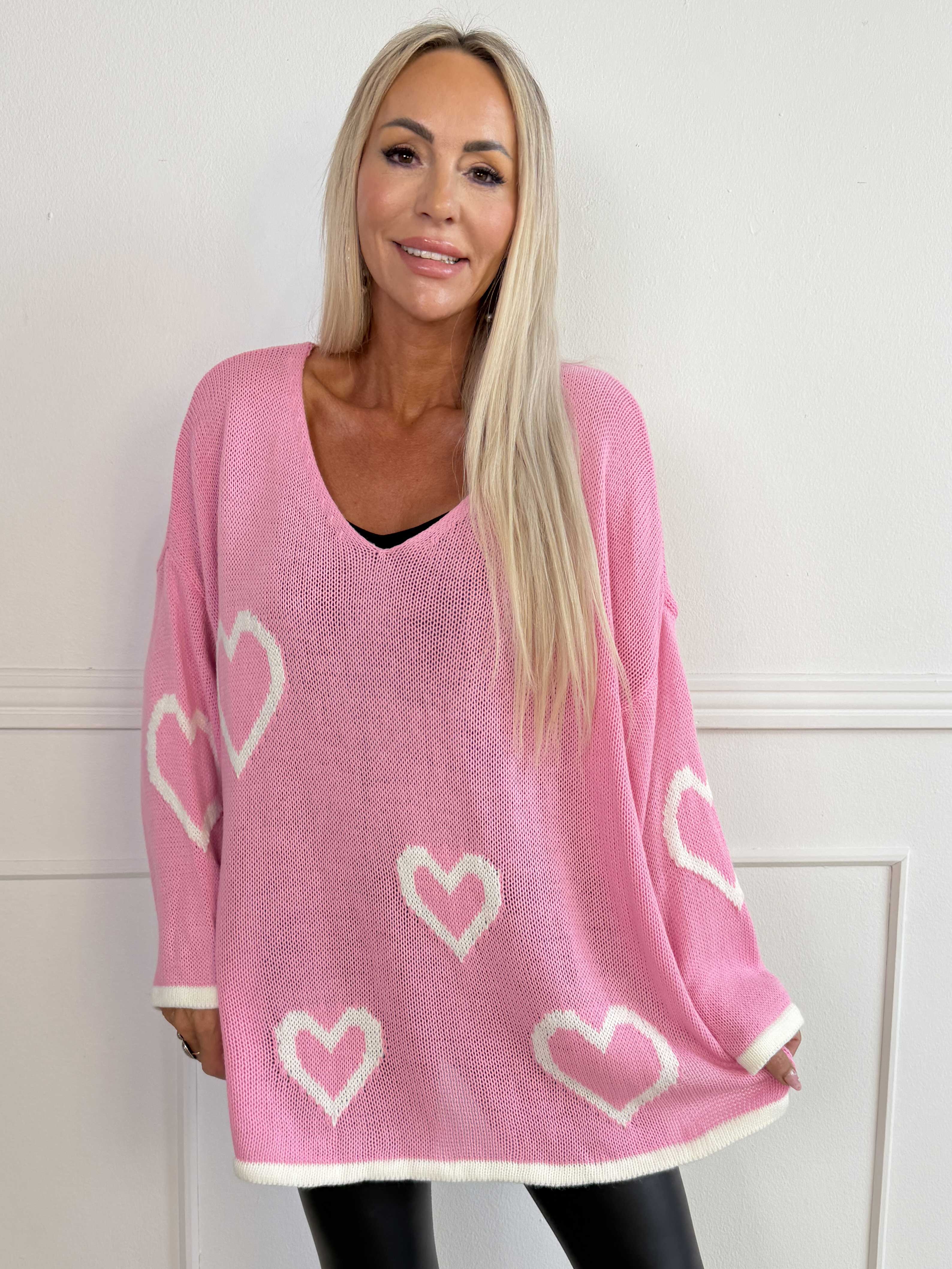 Vivianne - Sød strikbluse med fine hjerter