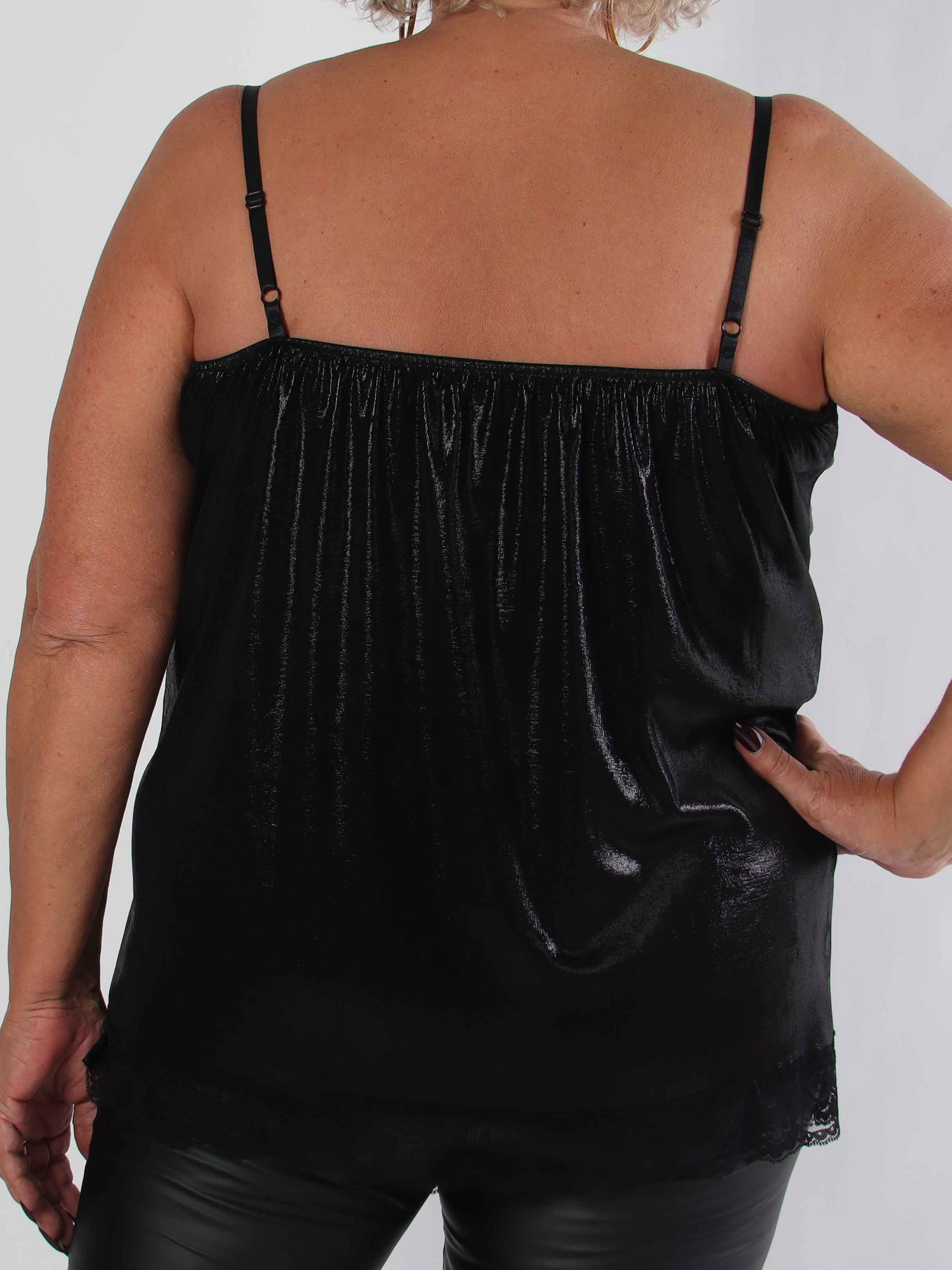 Vivil - Shiny elastisk top med blondekanter