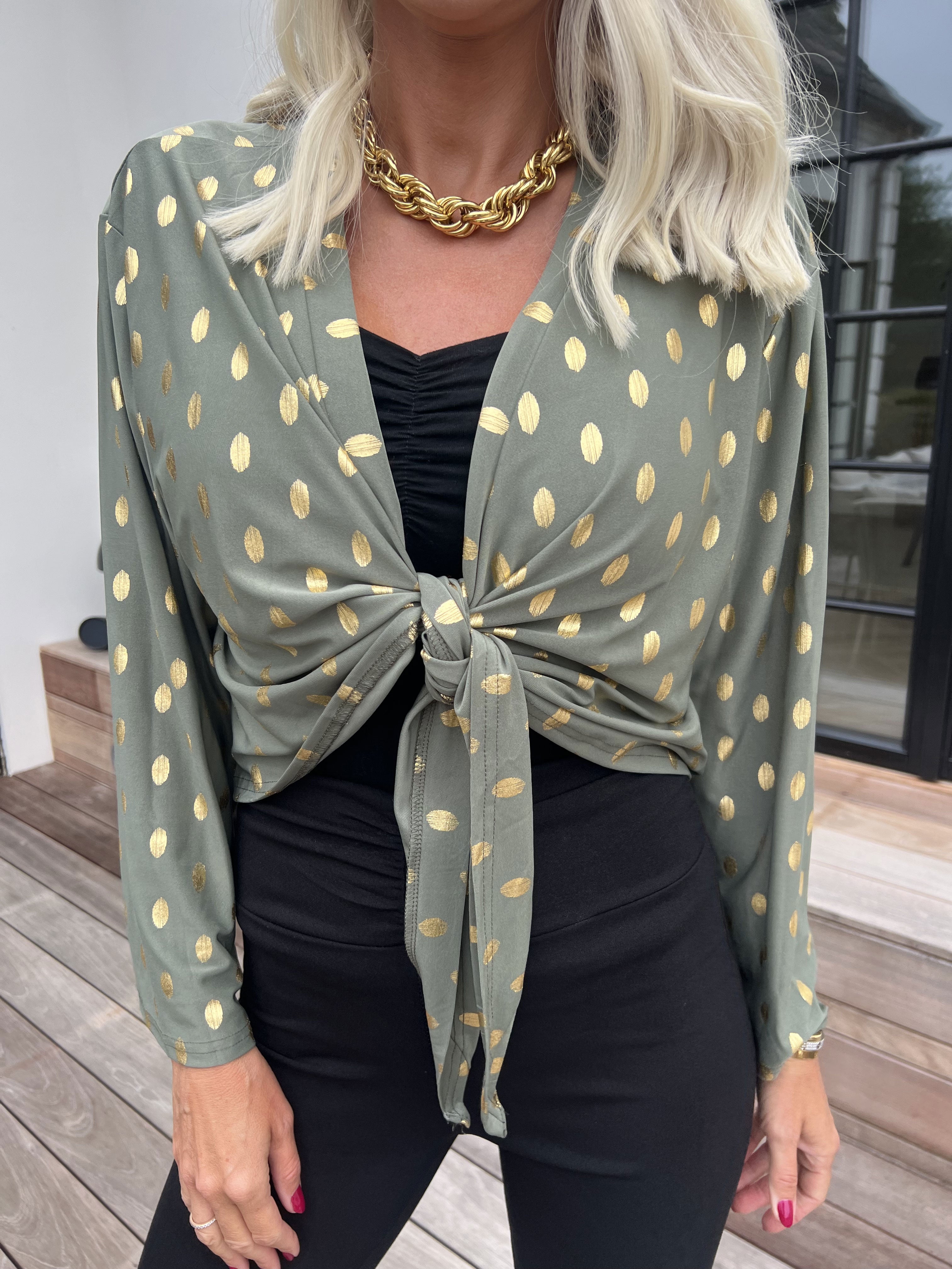 Werena Dot - Kort elastisk cardigan med guld prikker