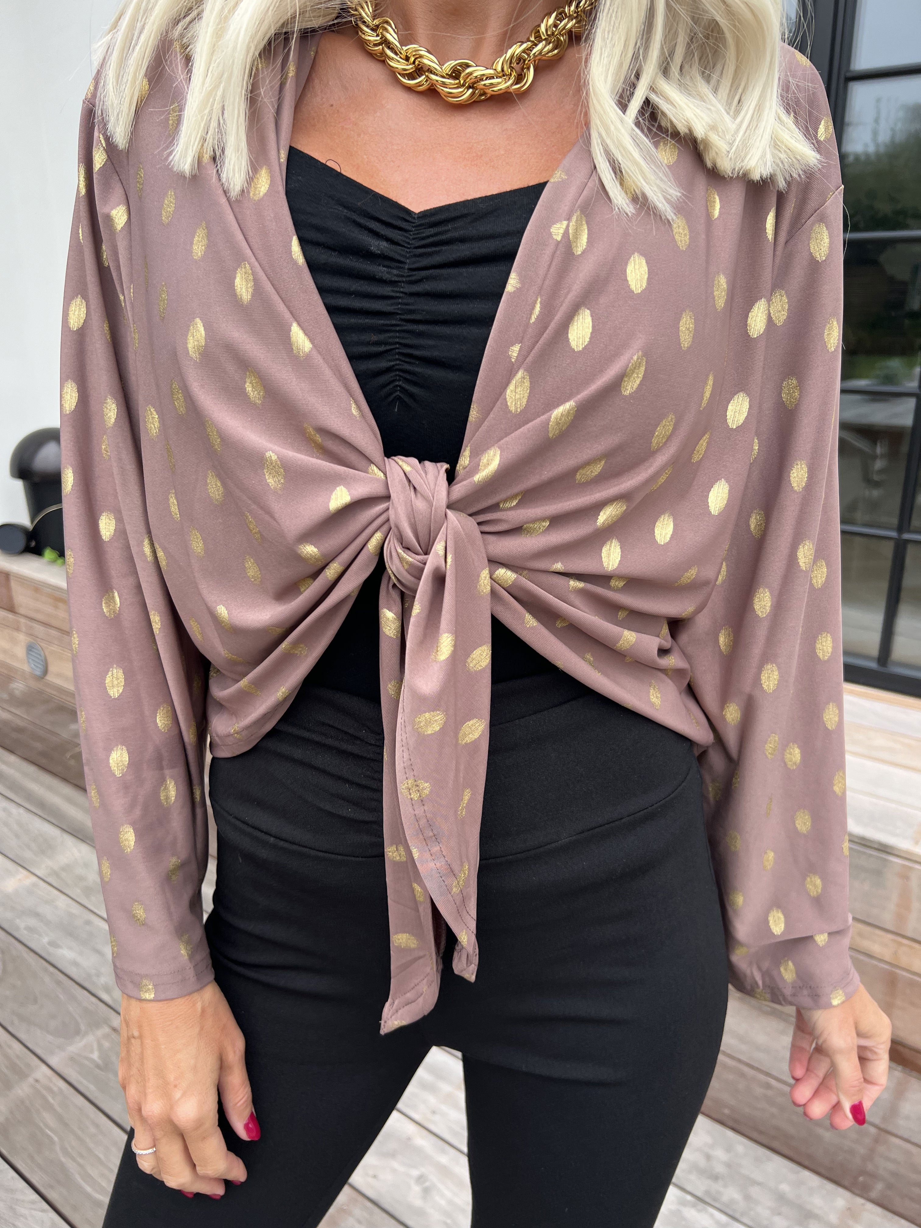 Werena Dot - Kort elastisk cardigan med guld prikker