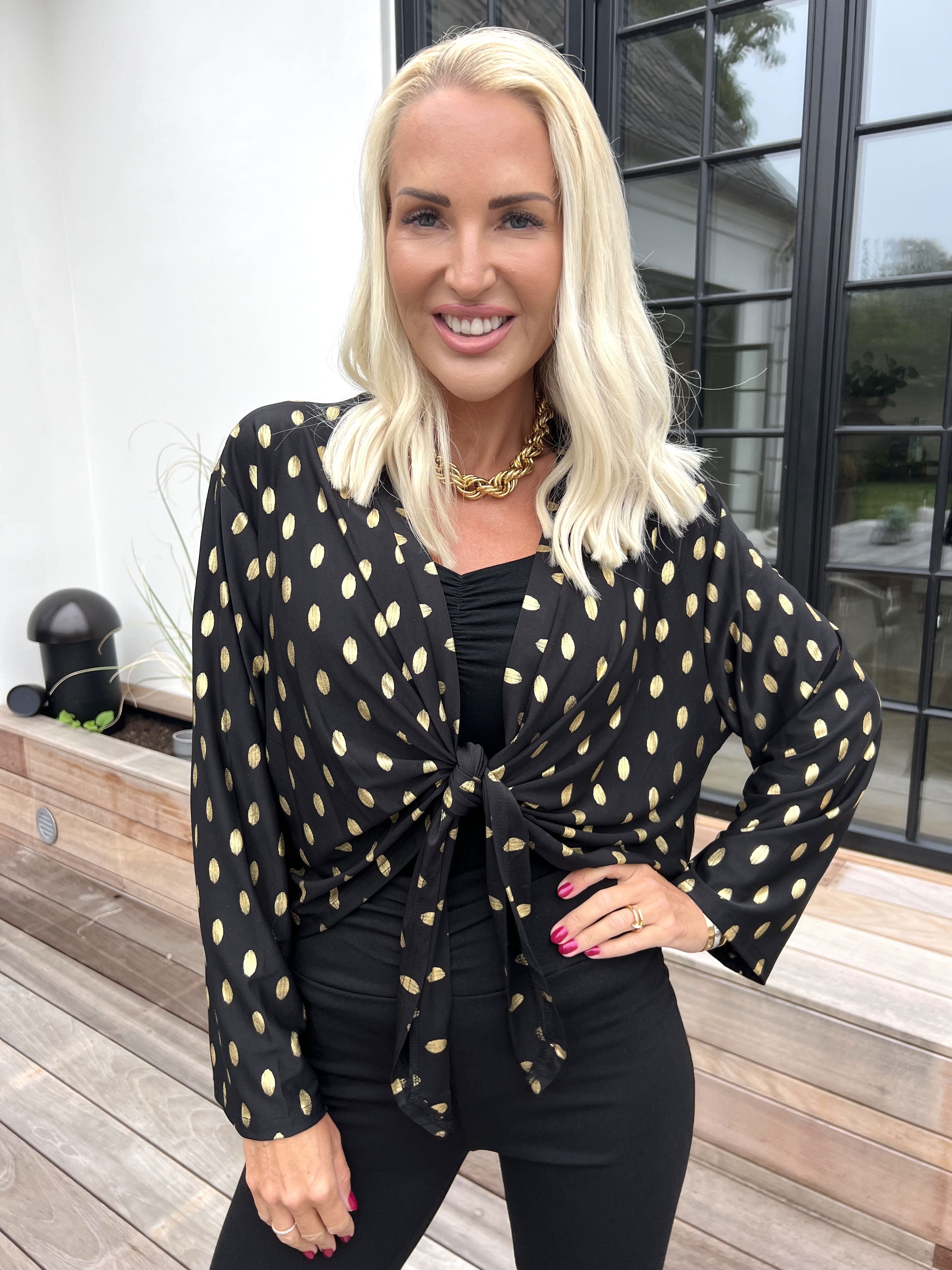 Werena Dot - Kort elastisk cardigan med guld prikker