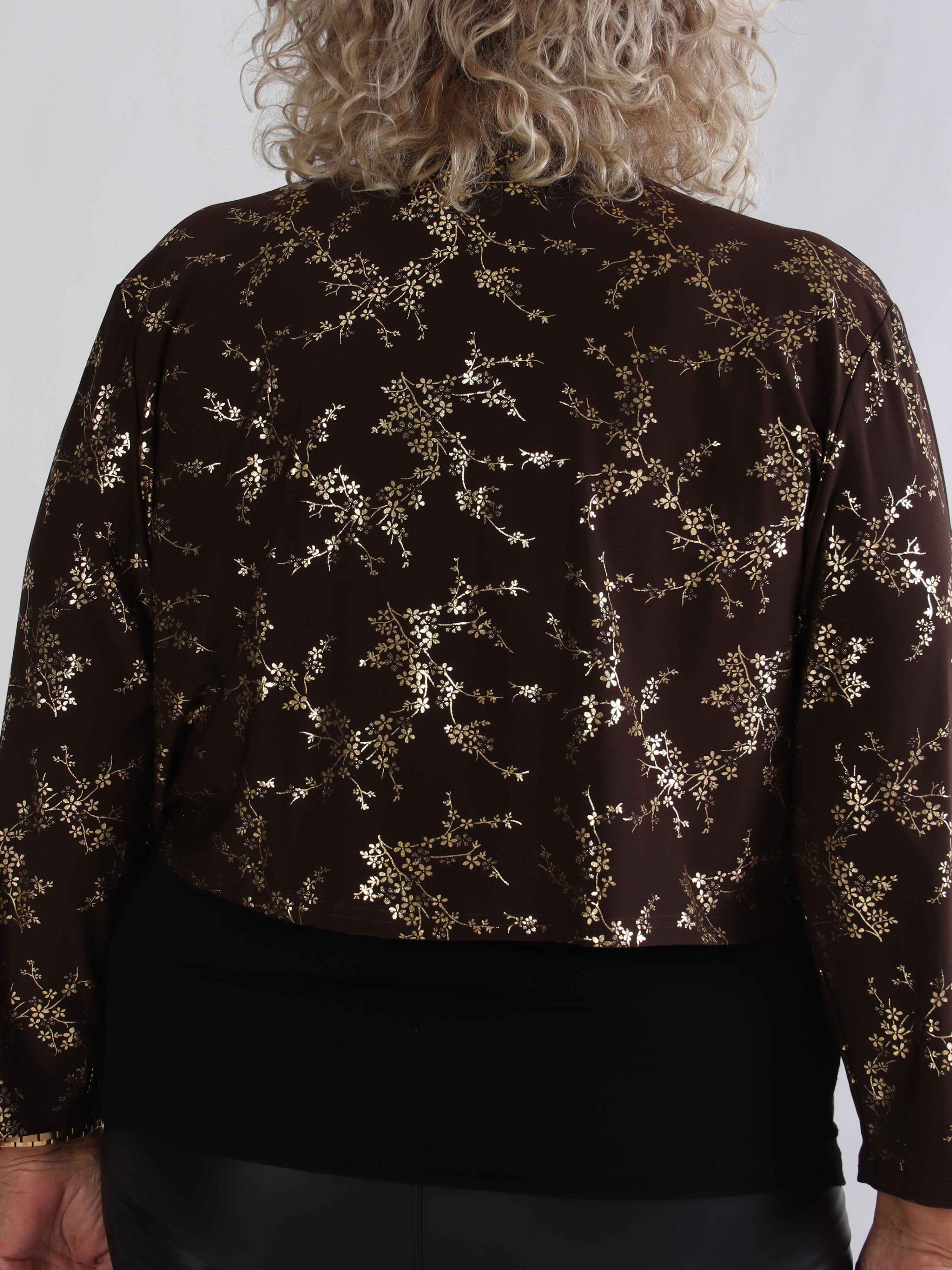Werena Gold - Kort elastisk plus size cardigan detaljeret med guld blomster
