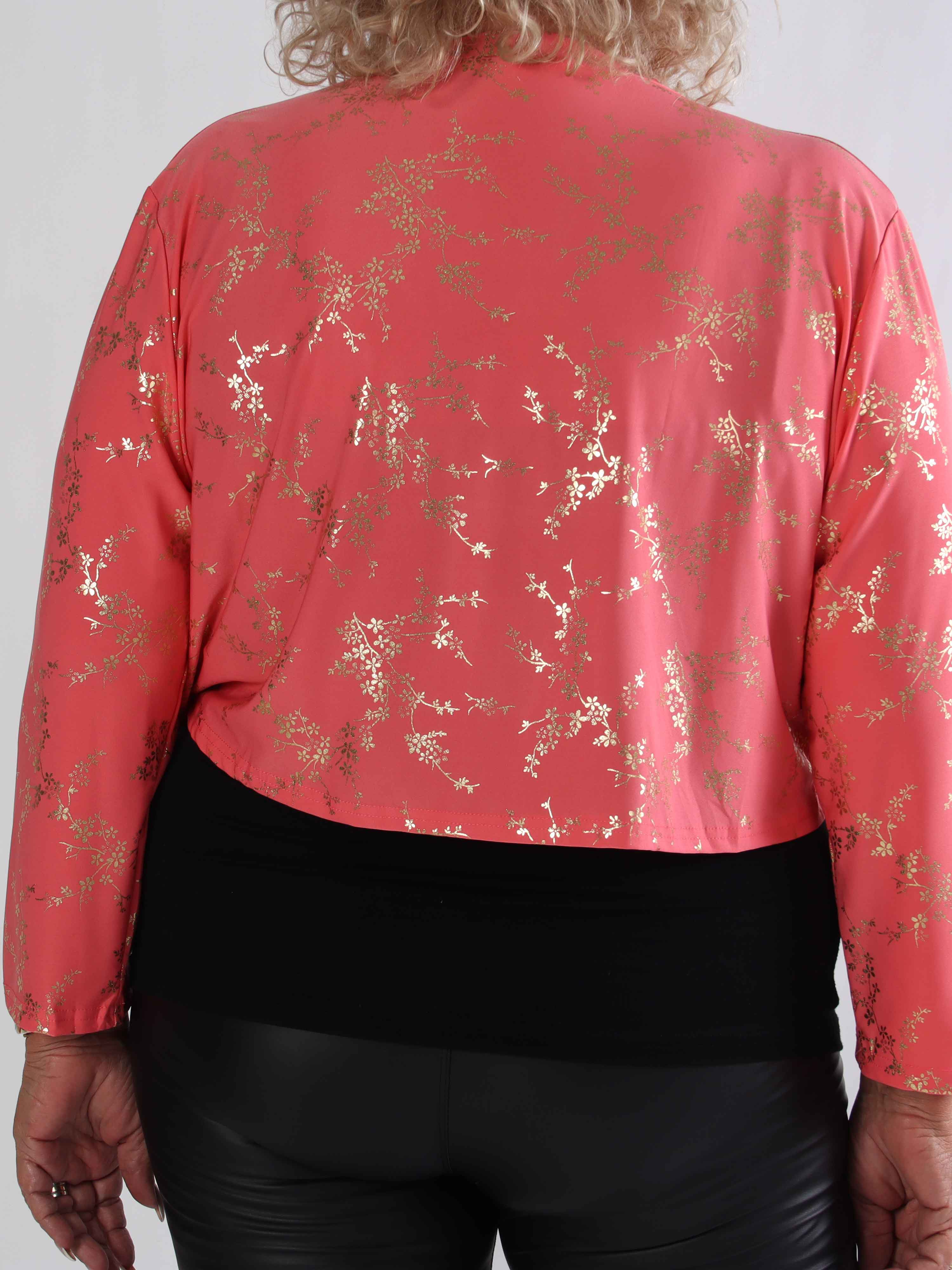 Werena Gold - Kort elastisk plus size cardigan detaljeret med guld blomster