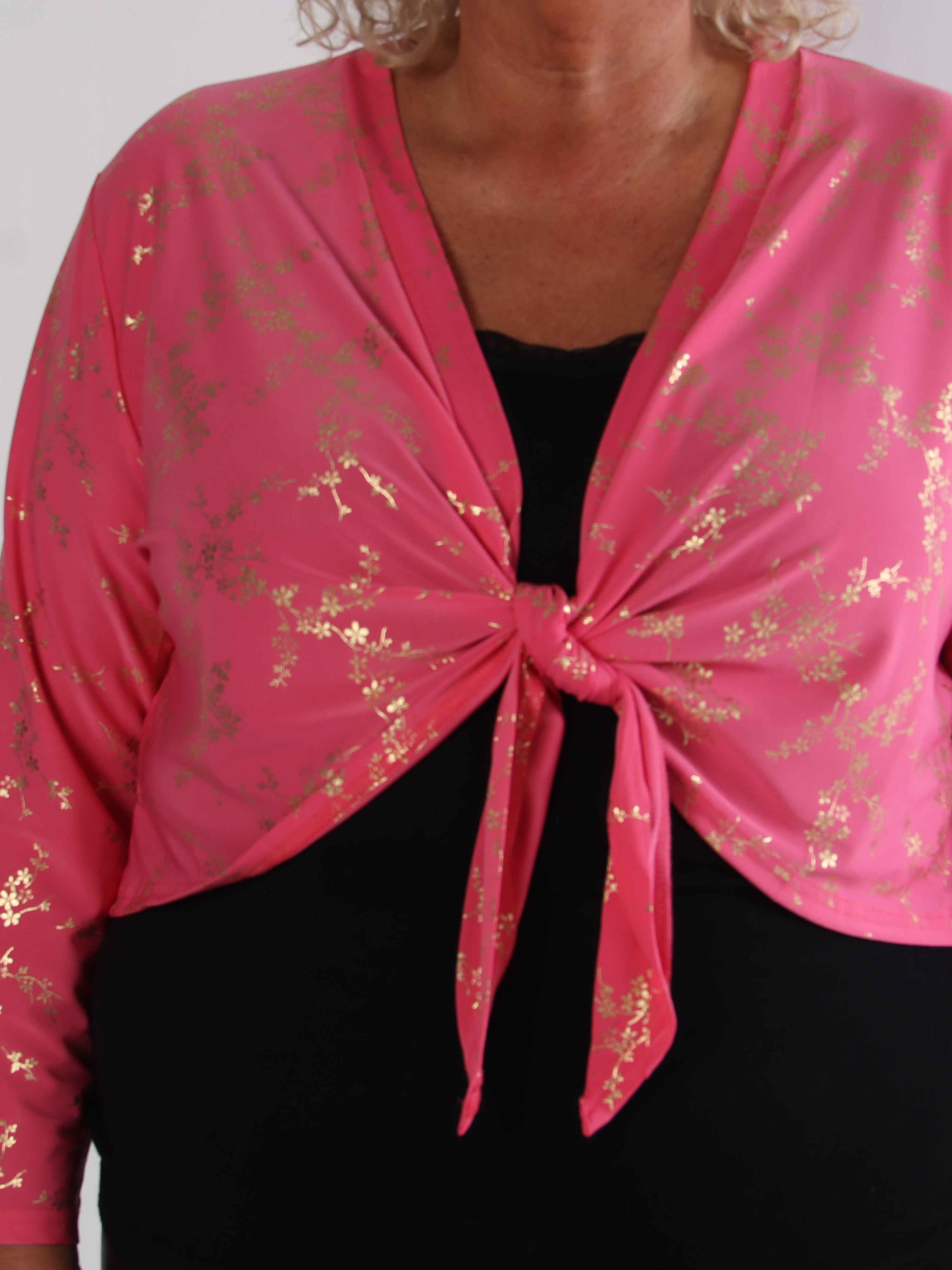 Werena Gold - Kort elastisk plus size cardigan detaljeret med guld blomster