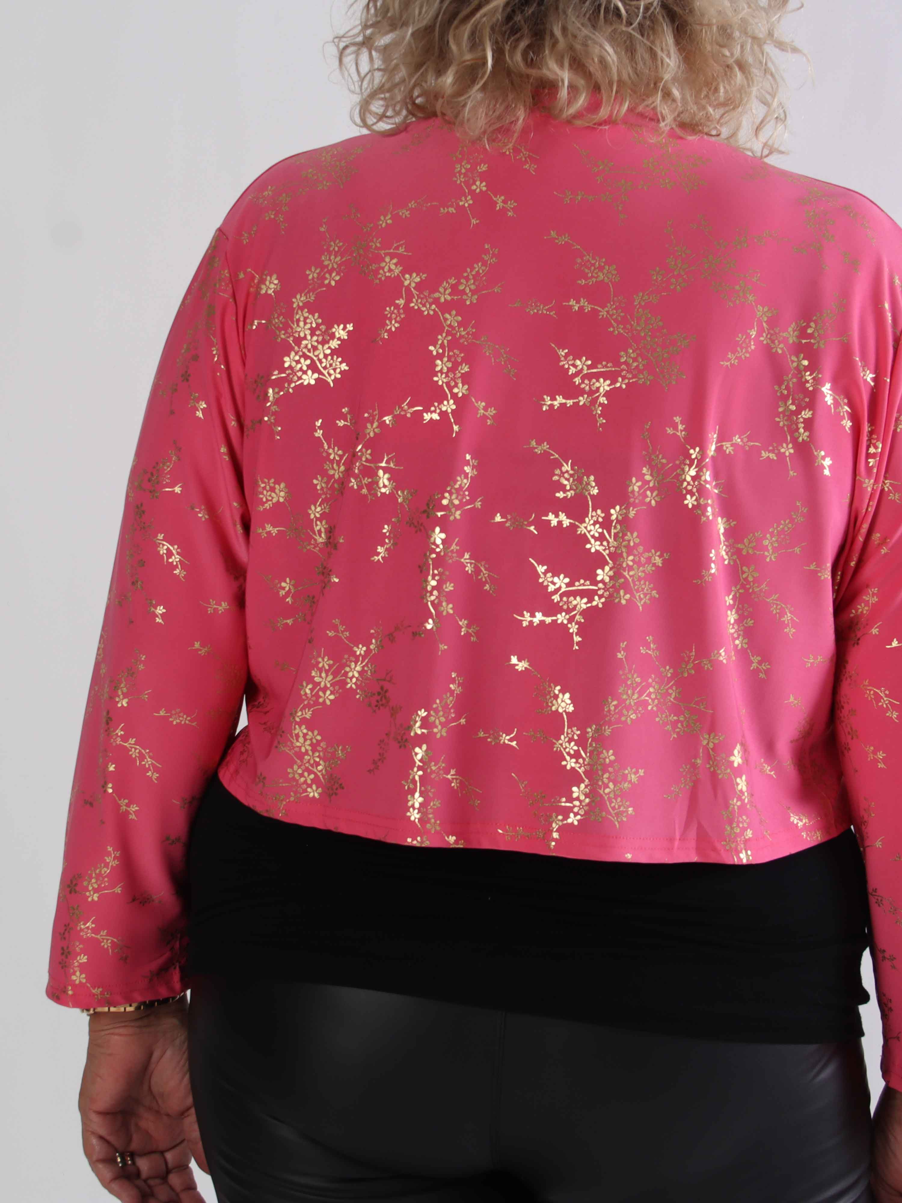 Werena Gold - Kort elastisk plus size cardigan detaljeret med guld blomster