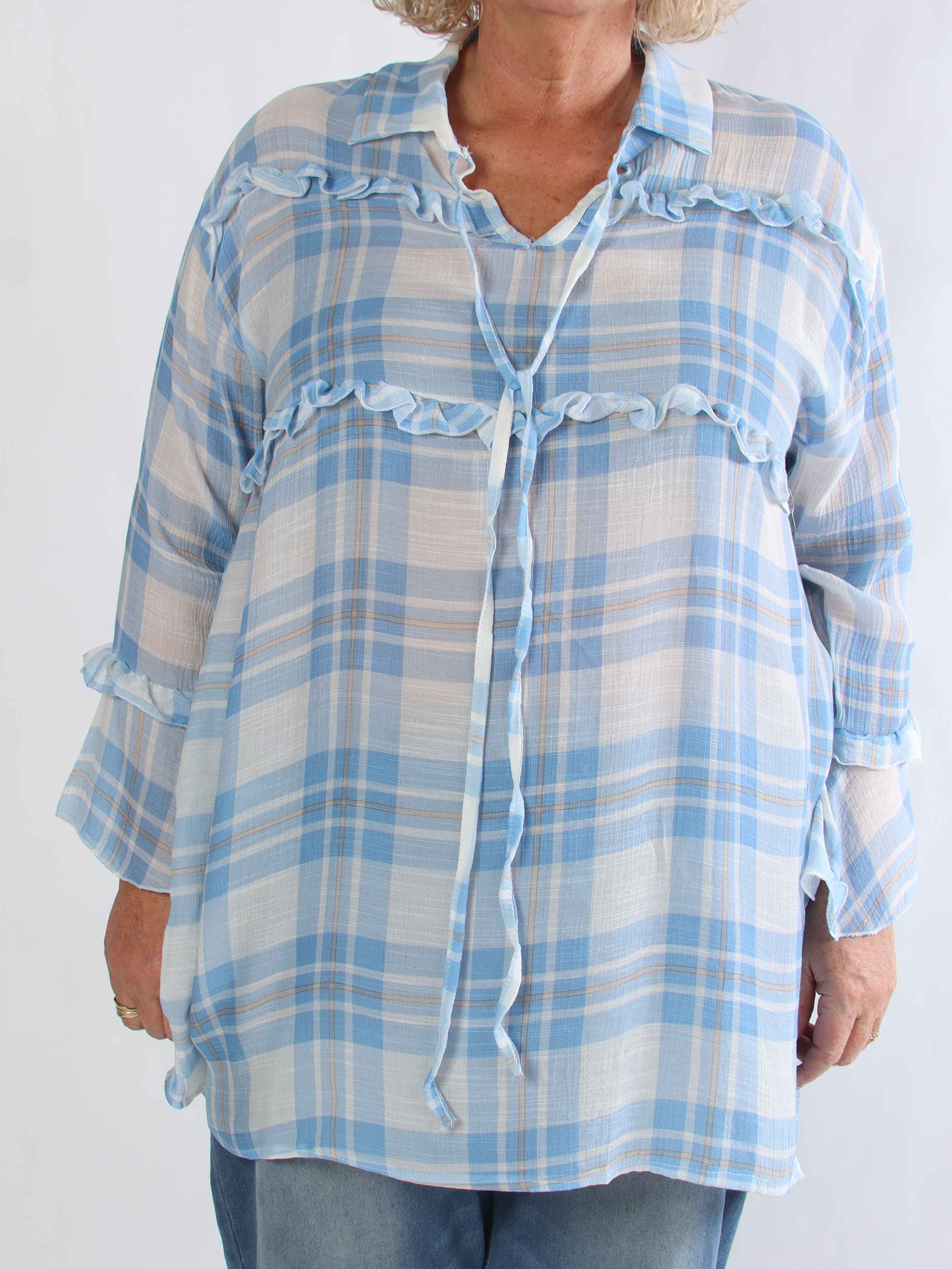 Yanira - Ternet plus size tunikakjole i viskose med flæser