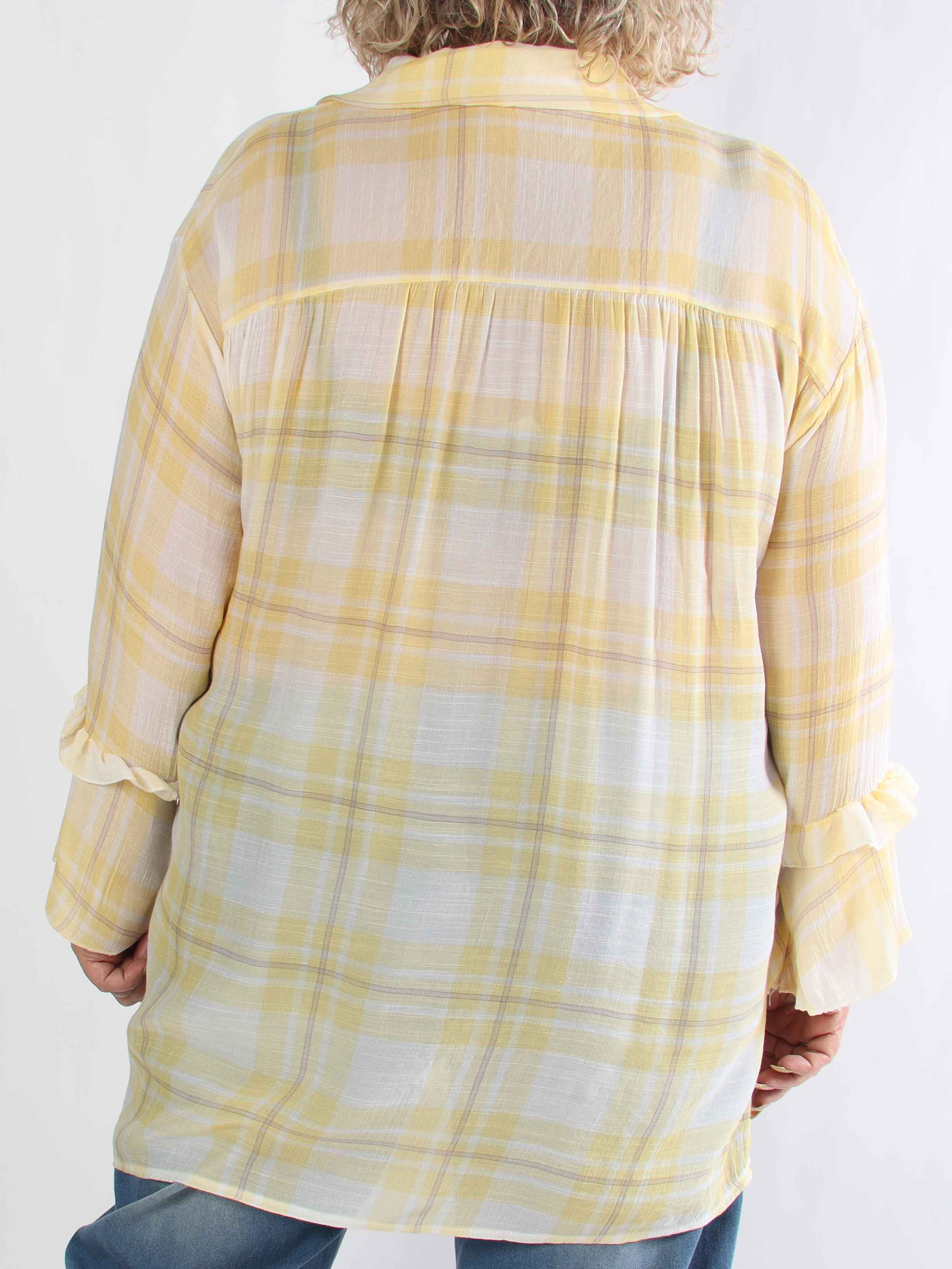 Yanira - Ternet plus size tunikakjole i viskose med flæser