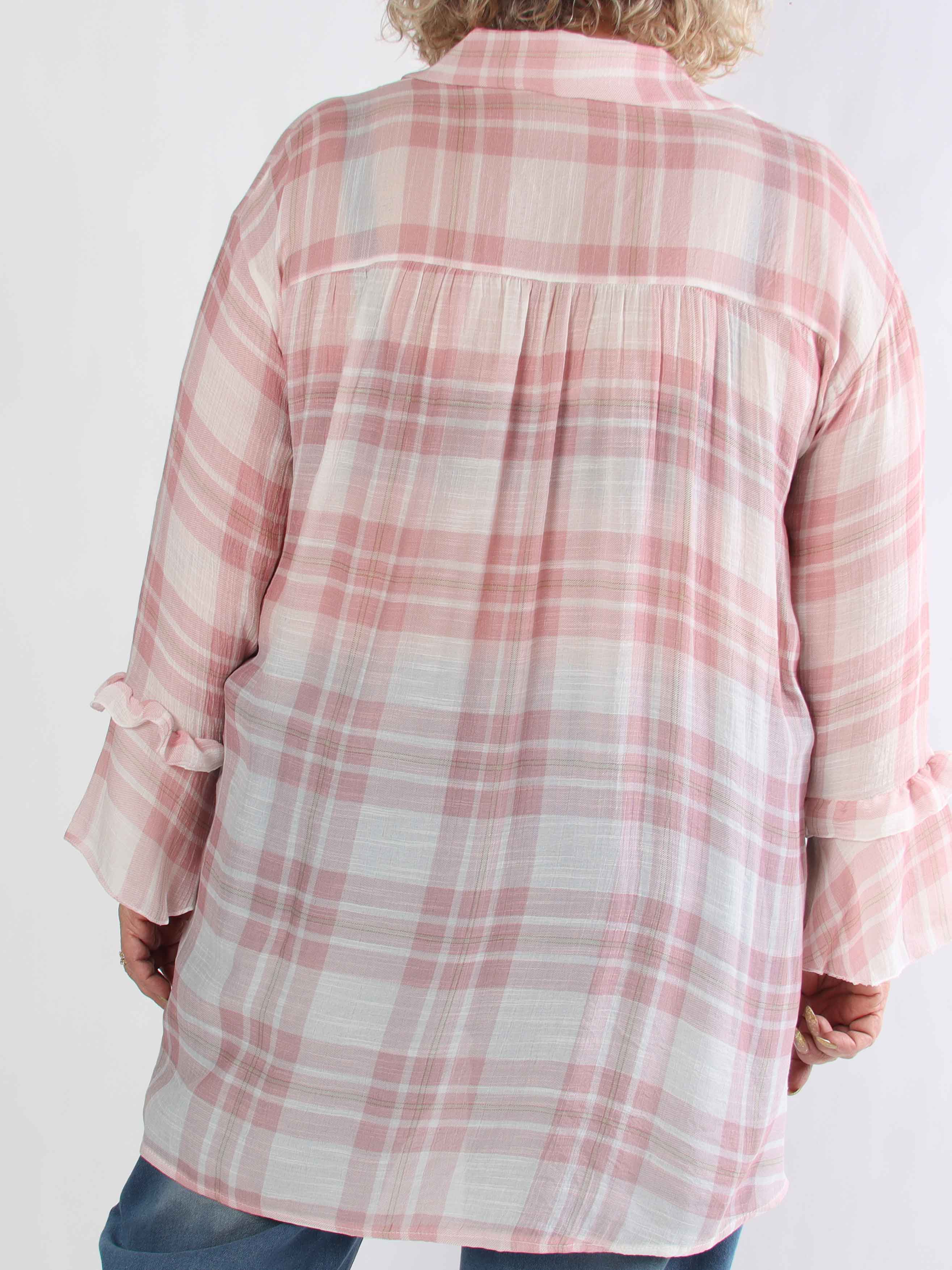 Yanira - Ternet plus size tunikakjole i viskose med flæser