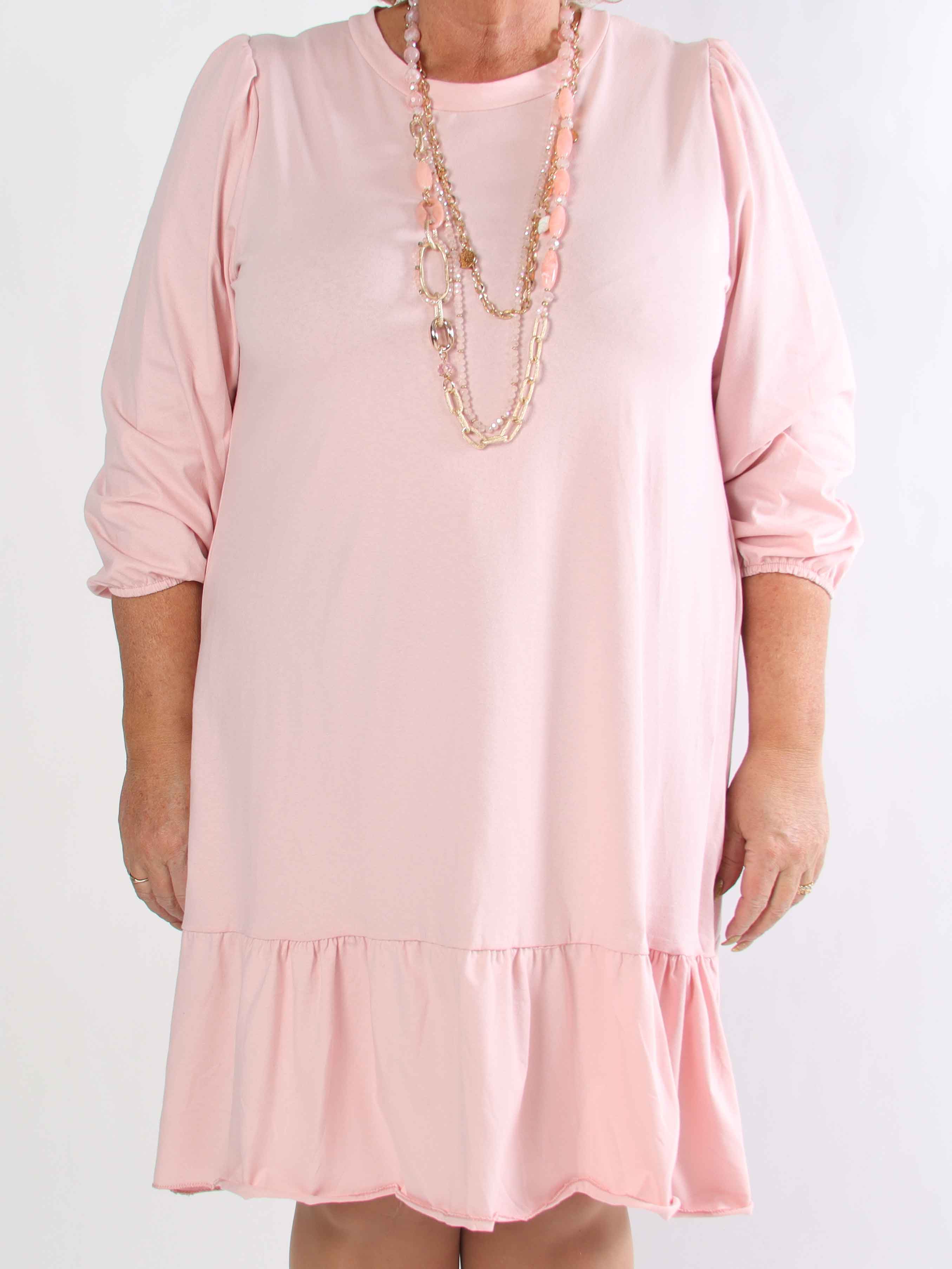 Zafira - Plus size joggingkjole i bomuld med sød flæsekant