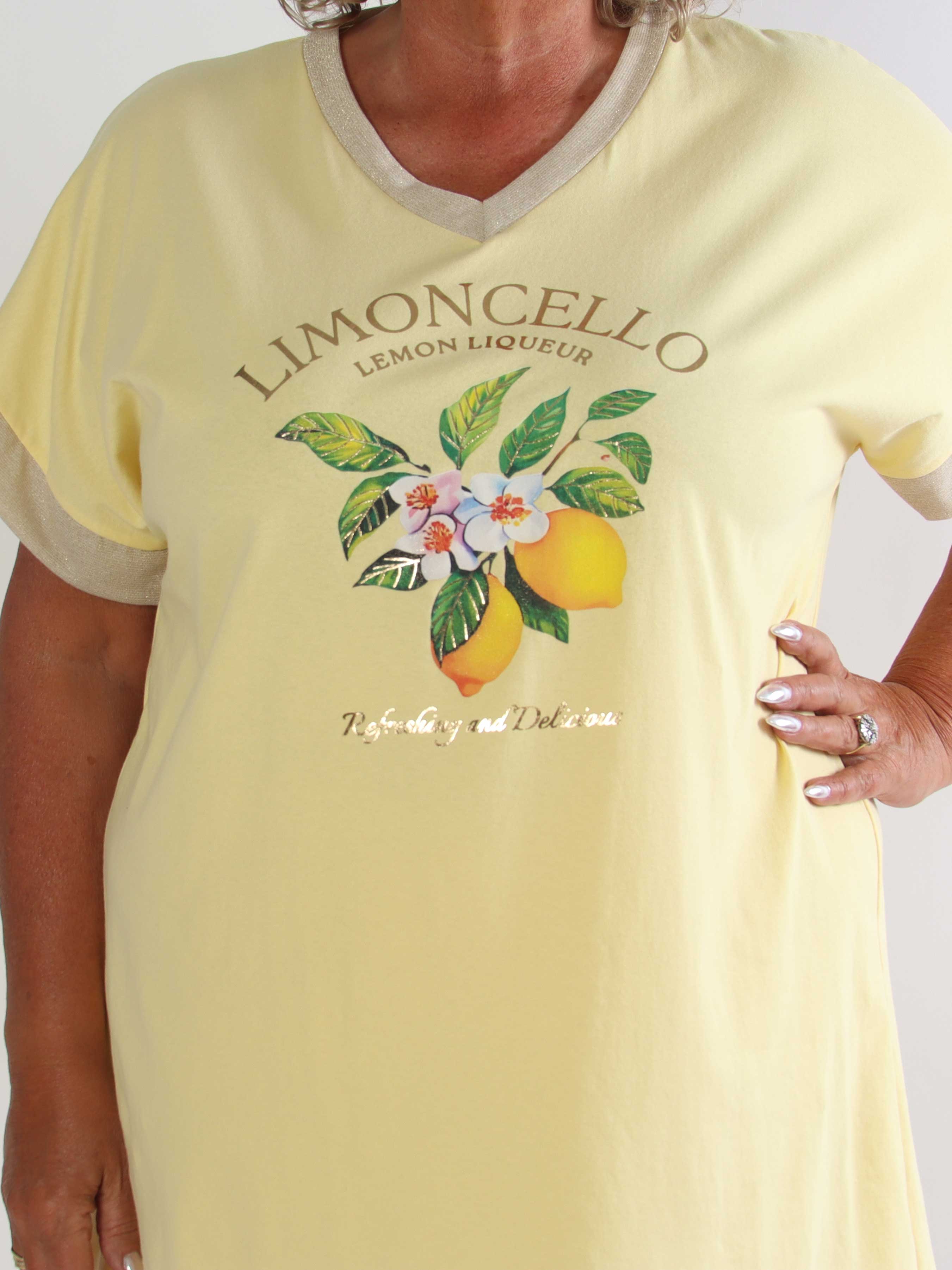 Zandra - Plus size t-shirtkjole i bomuld med citroner og guld detaljer