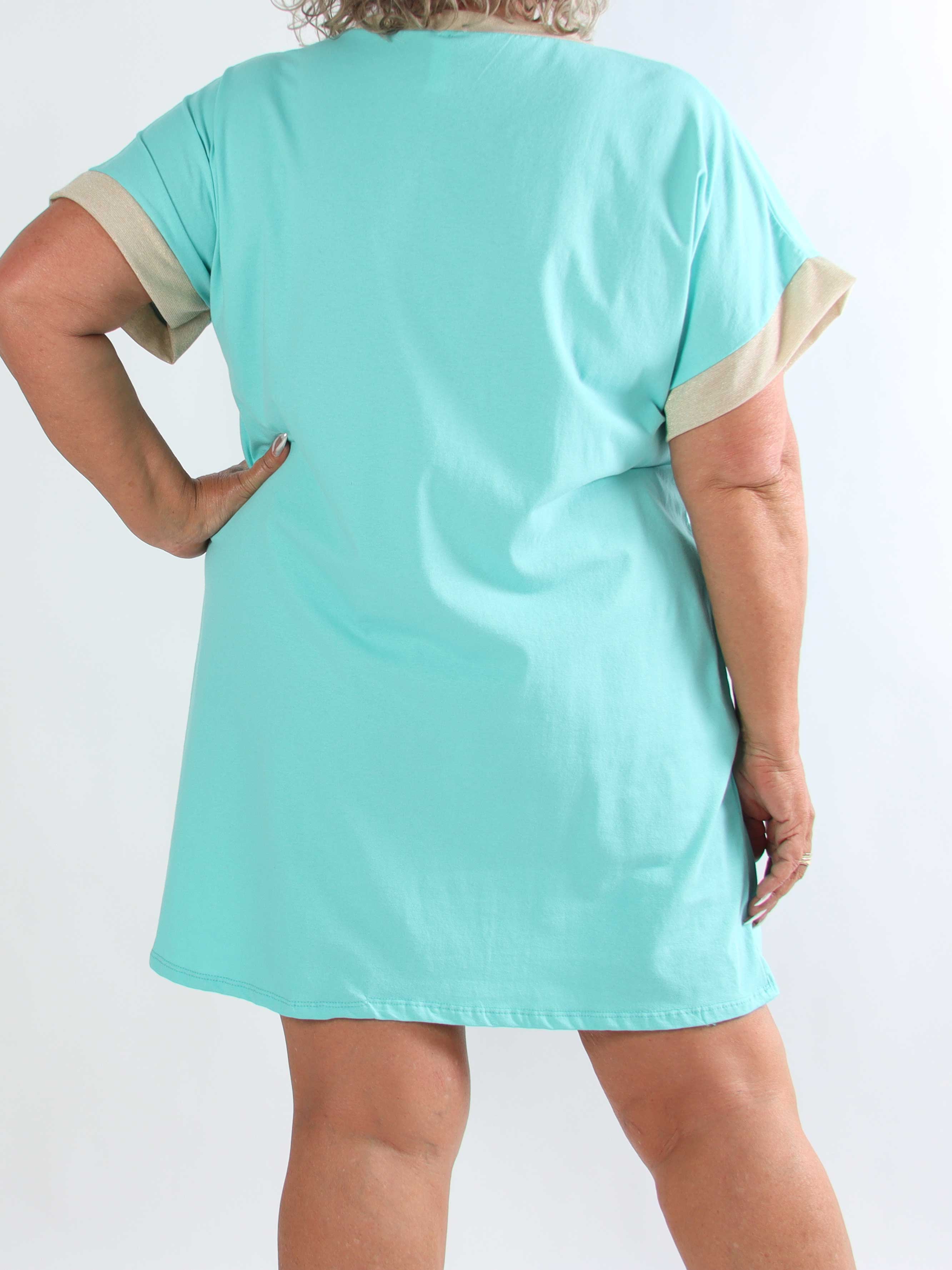 Zandra - Plus size t-shirtkjole i bomuld med citroner og guld detaljer