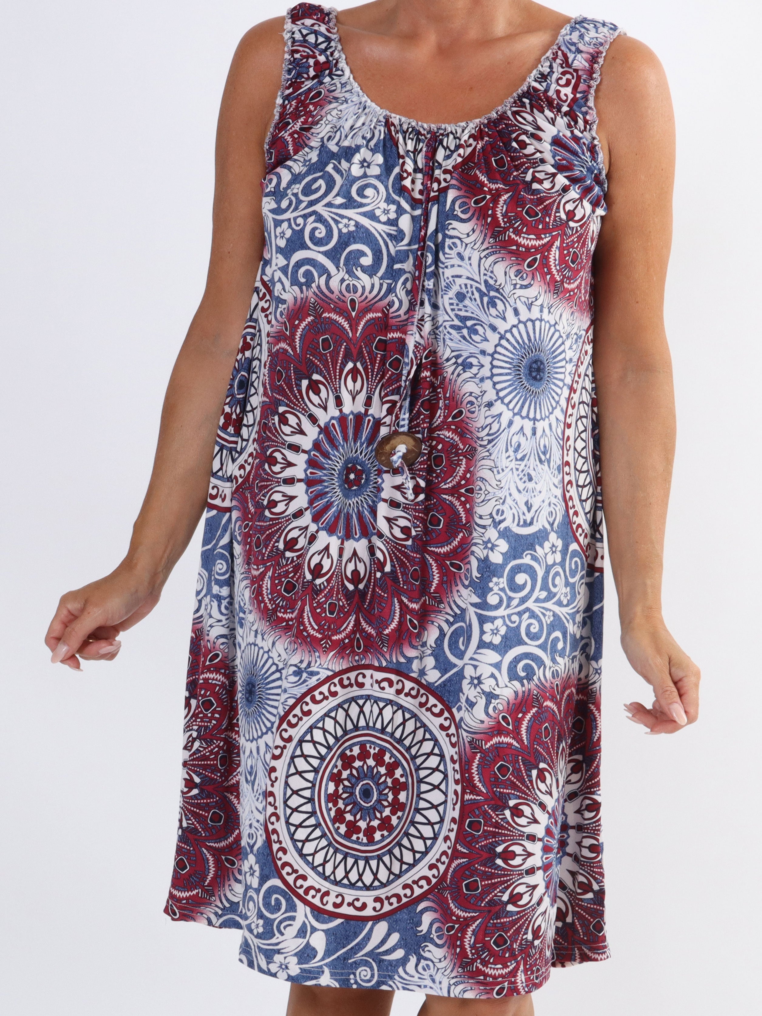 Zion - Mønstret plus size stropkjole i elastisk stof