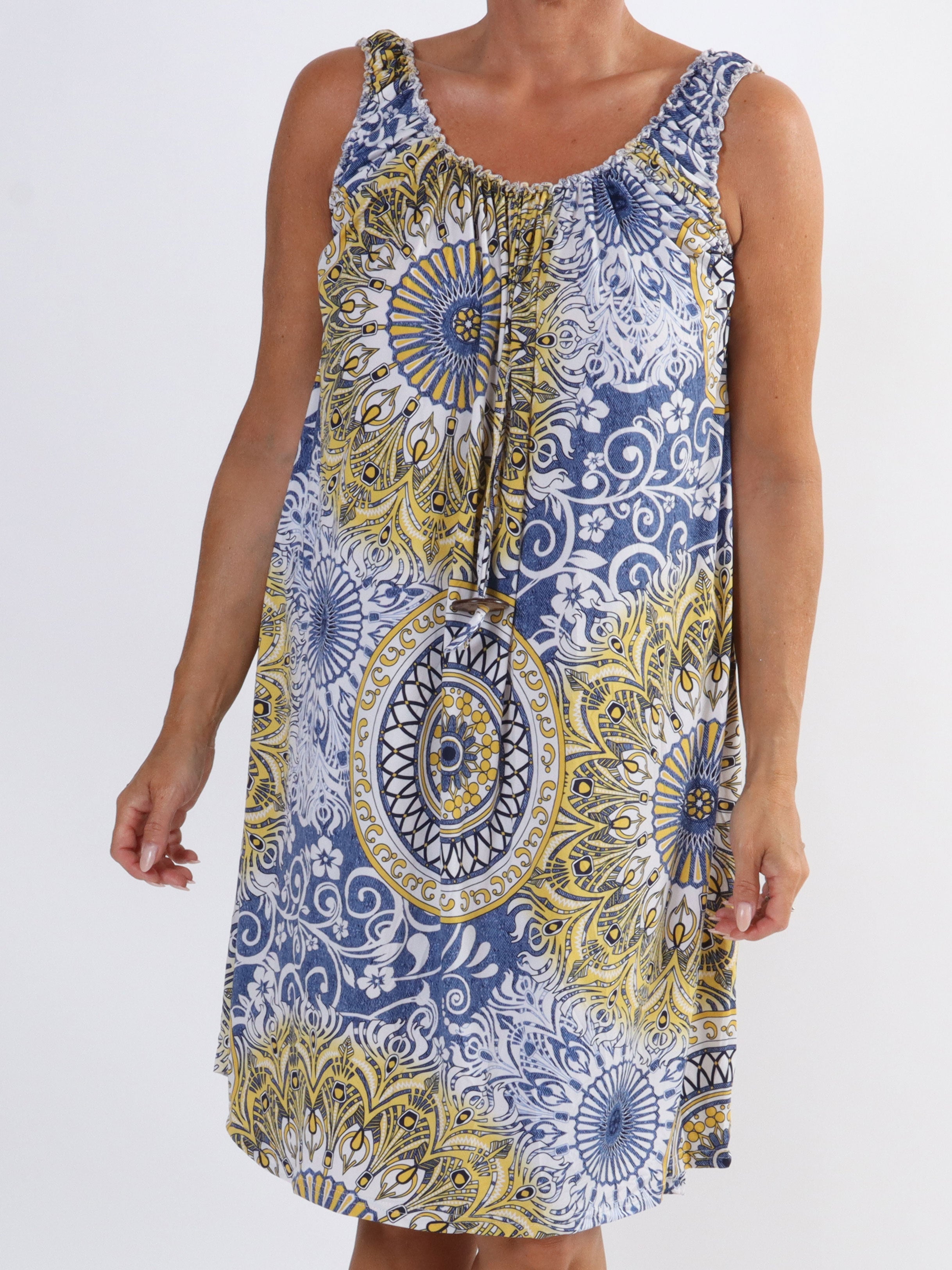 Zion - Mønstret plus size stropkjole i elastisk stof