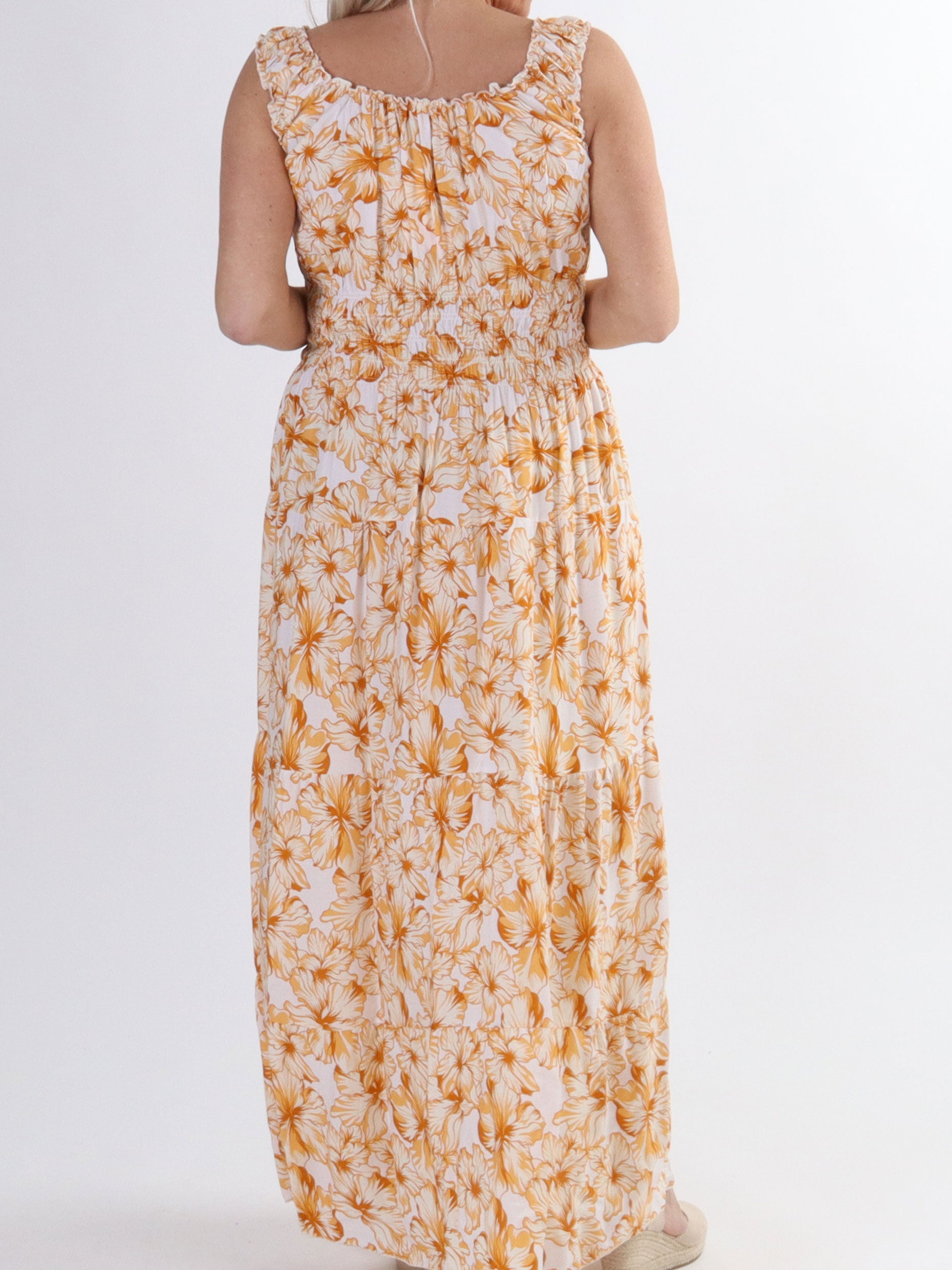 Alicia Hawaii - Sød plus size kjole med smock og hawaii blomster