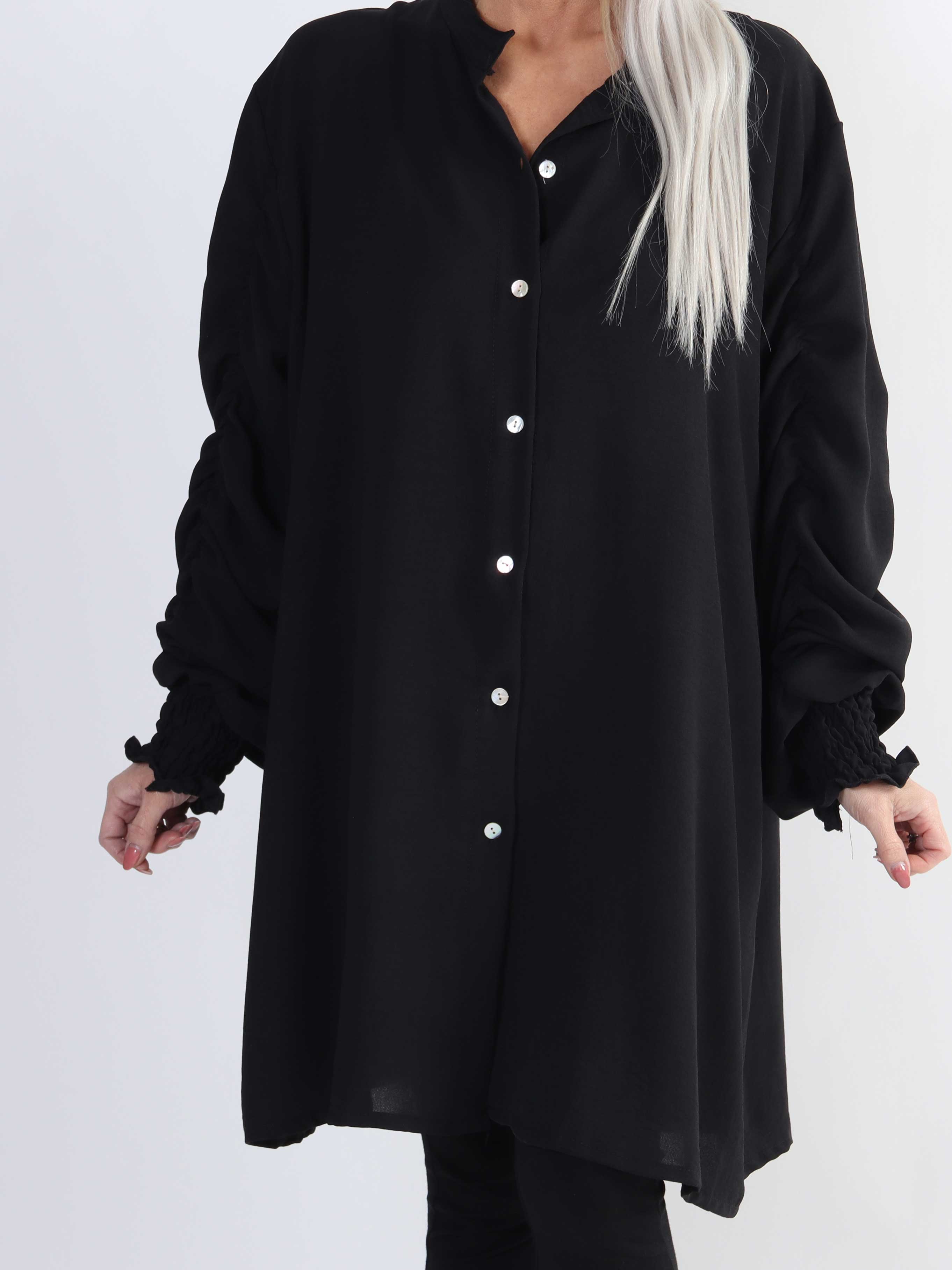 Athena - Lang plus size skjorte med rynk på ærmerne