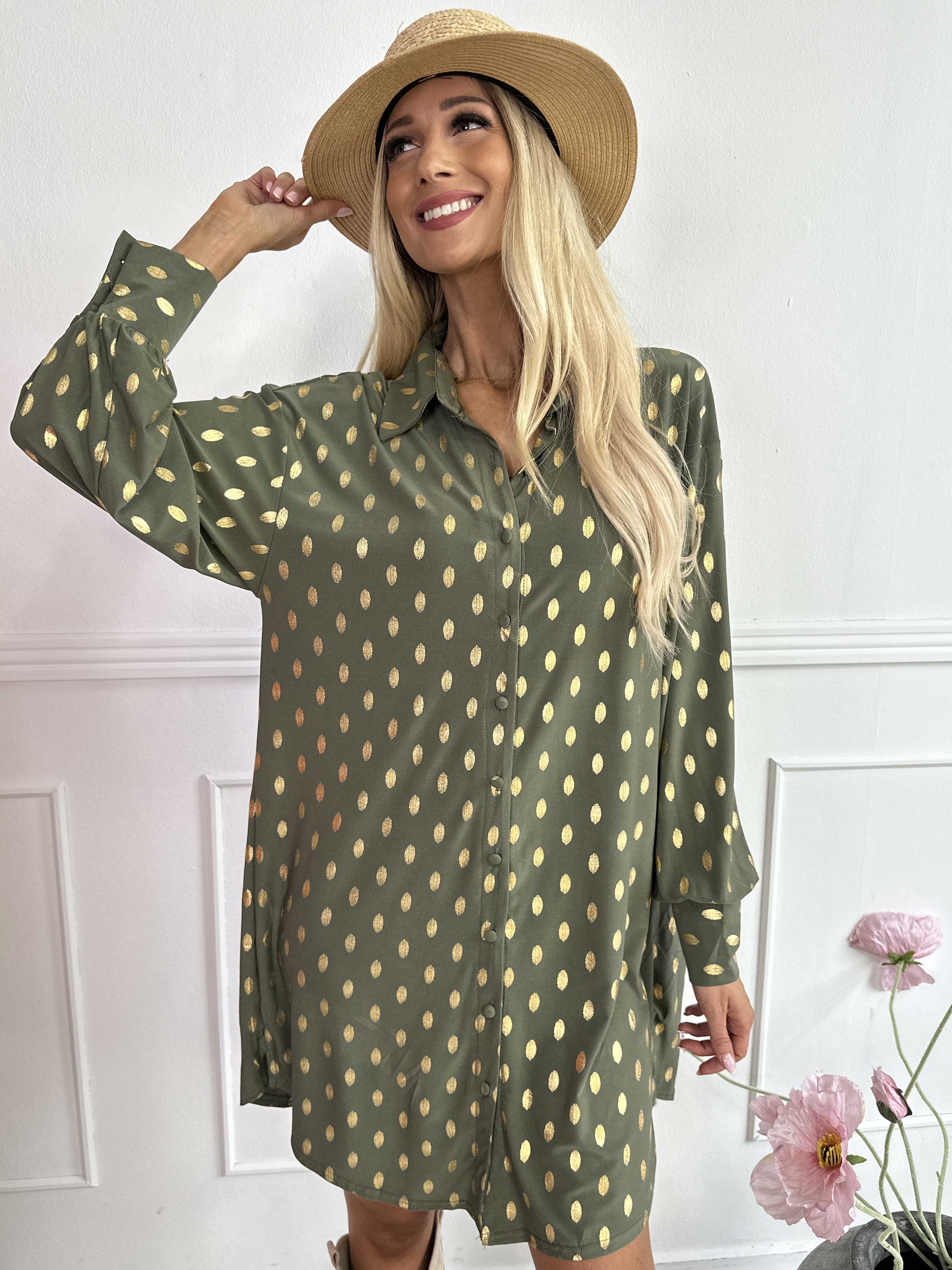 Belinda - Skjortekjole detaljeret med guld dutter