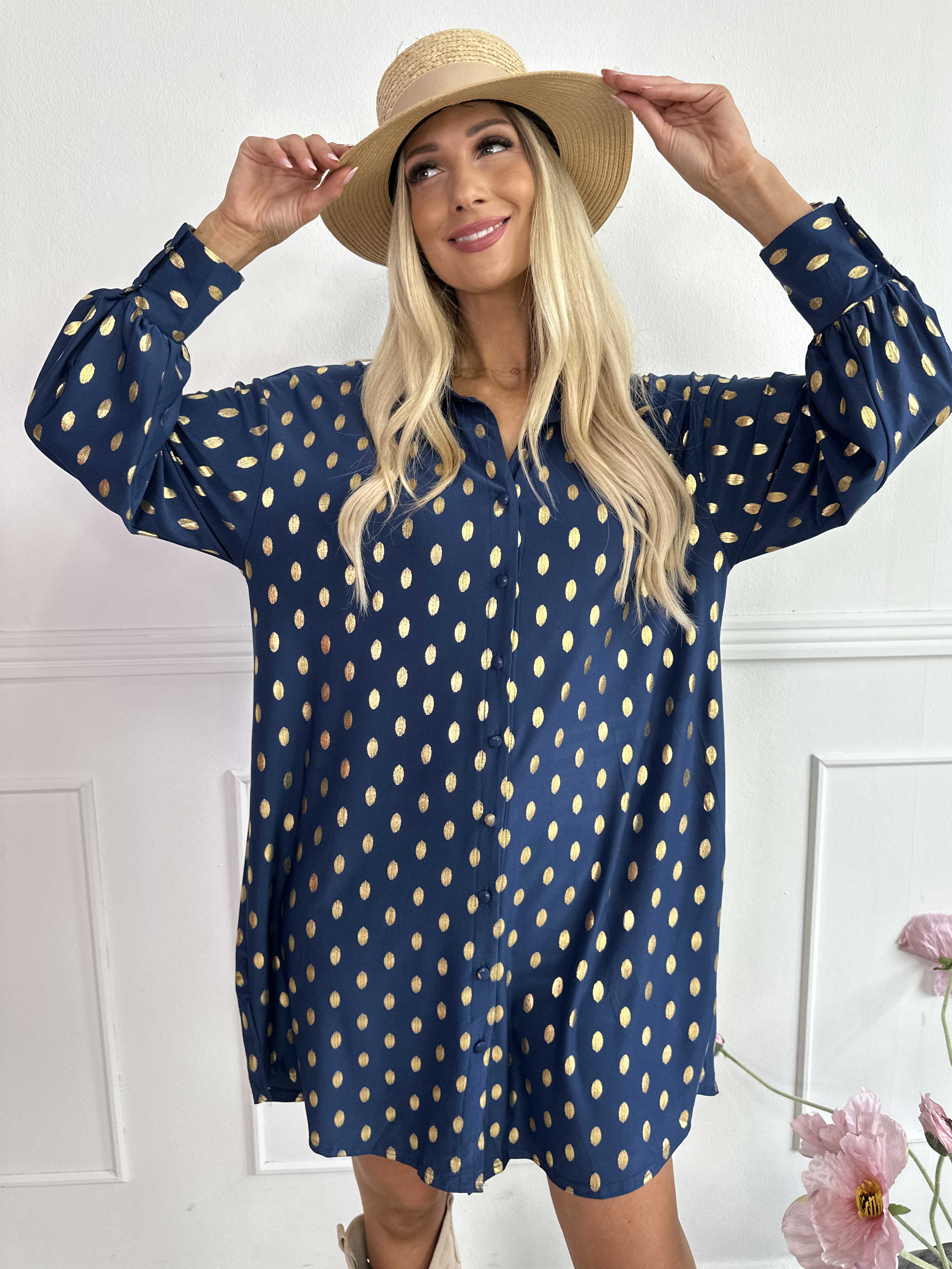 Belinda - Skjortekjole detaljeret med guld dutter