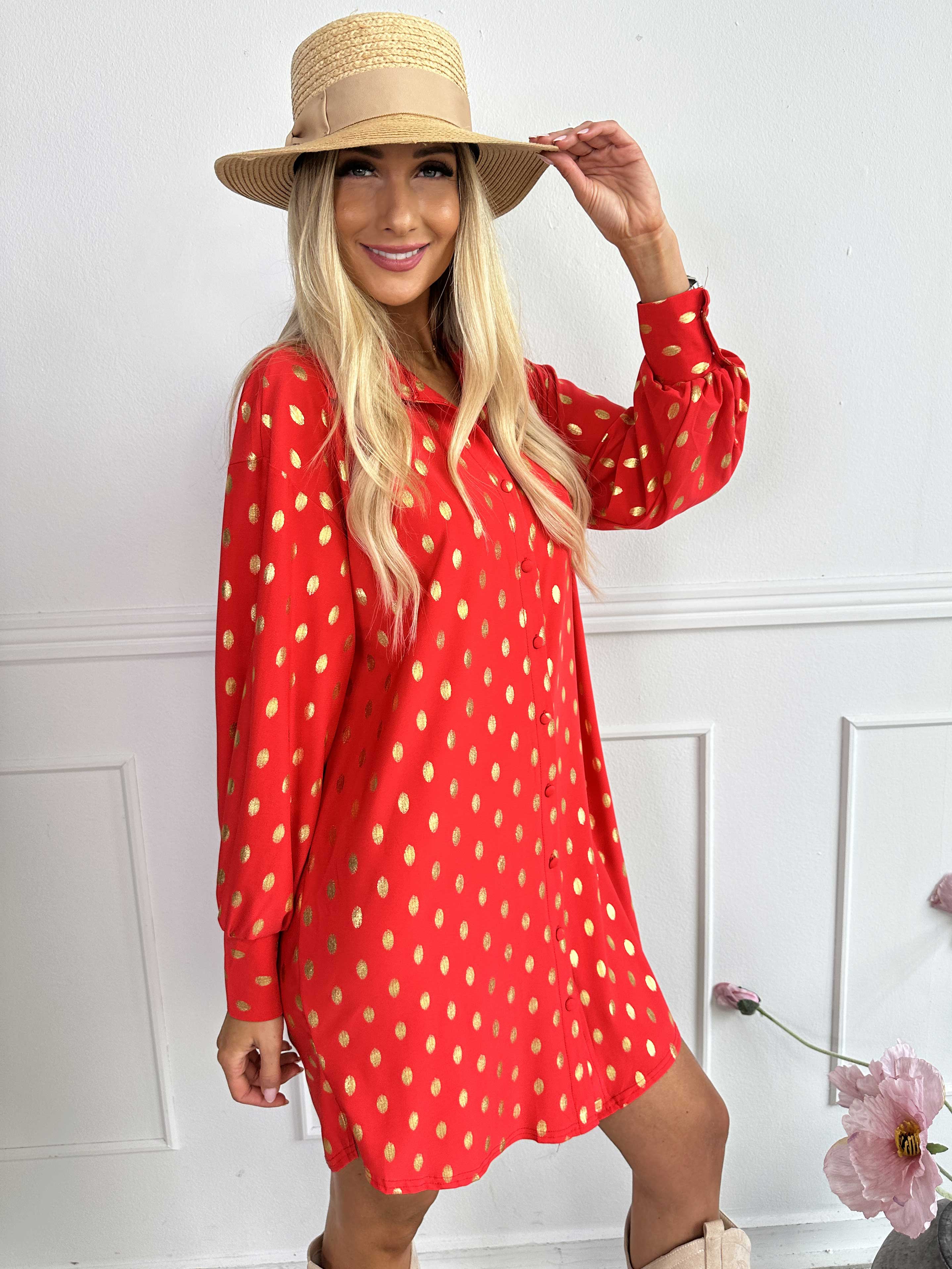 Belinda - Skjortekjole detaljeret med guld dutter