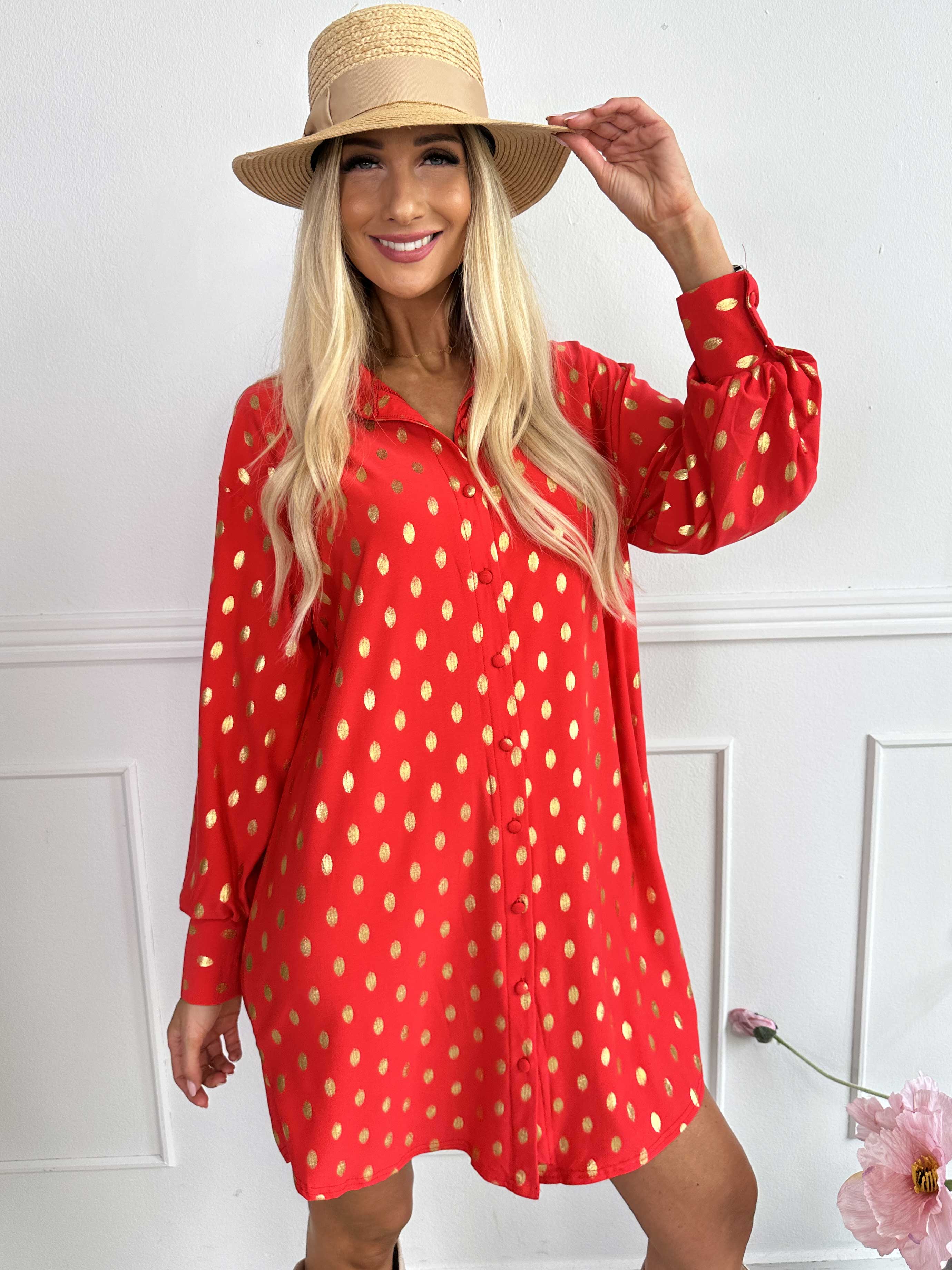 Belinda - Skjortekjole detaljeret med guld dutter