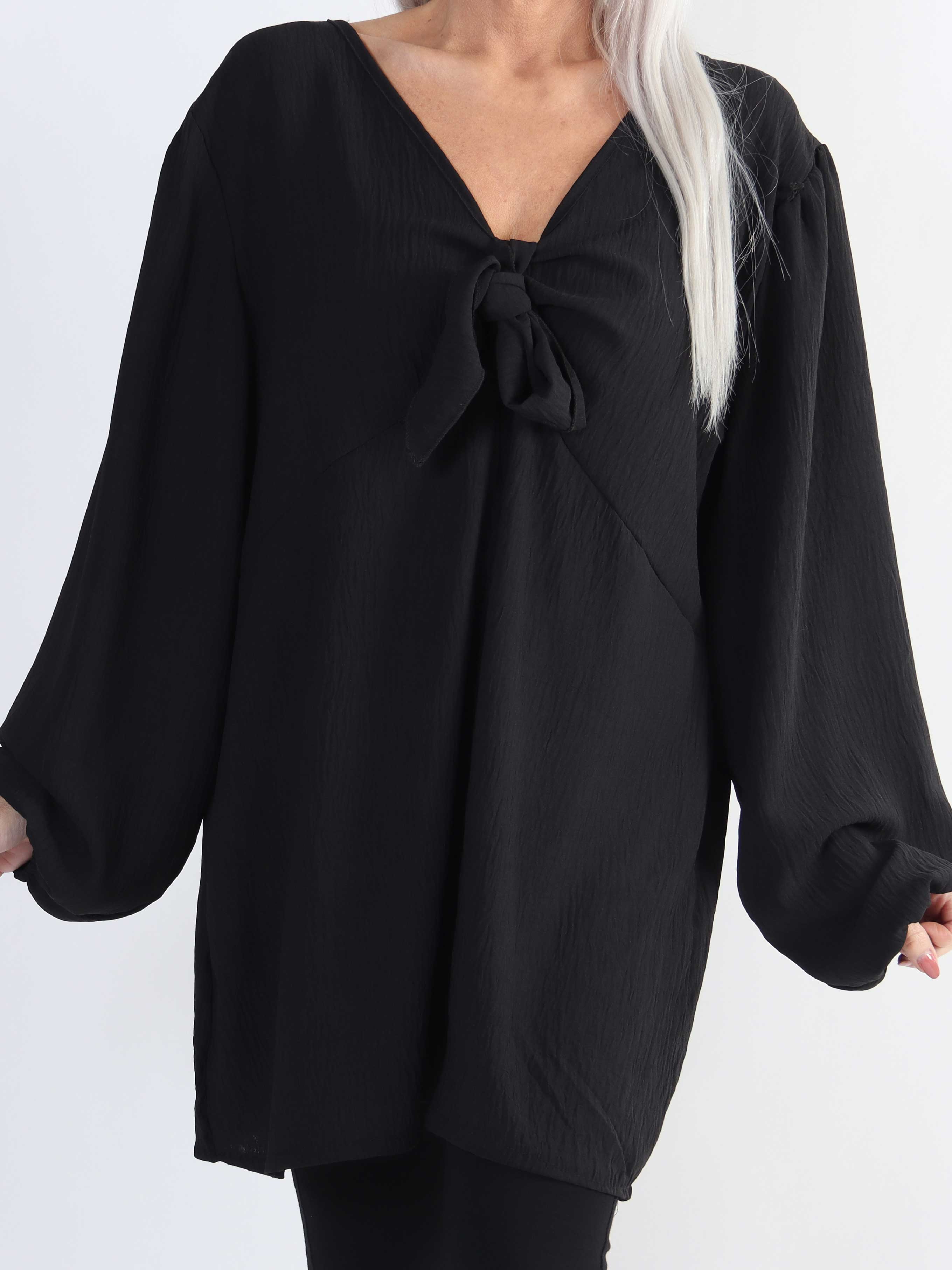 Cassandra - Sød plus size tunika med sløjfe ved brystet