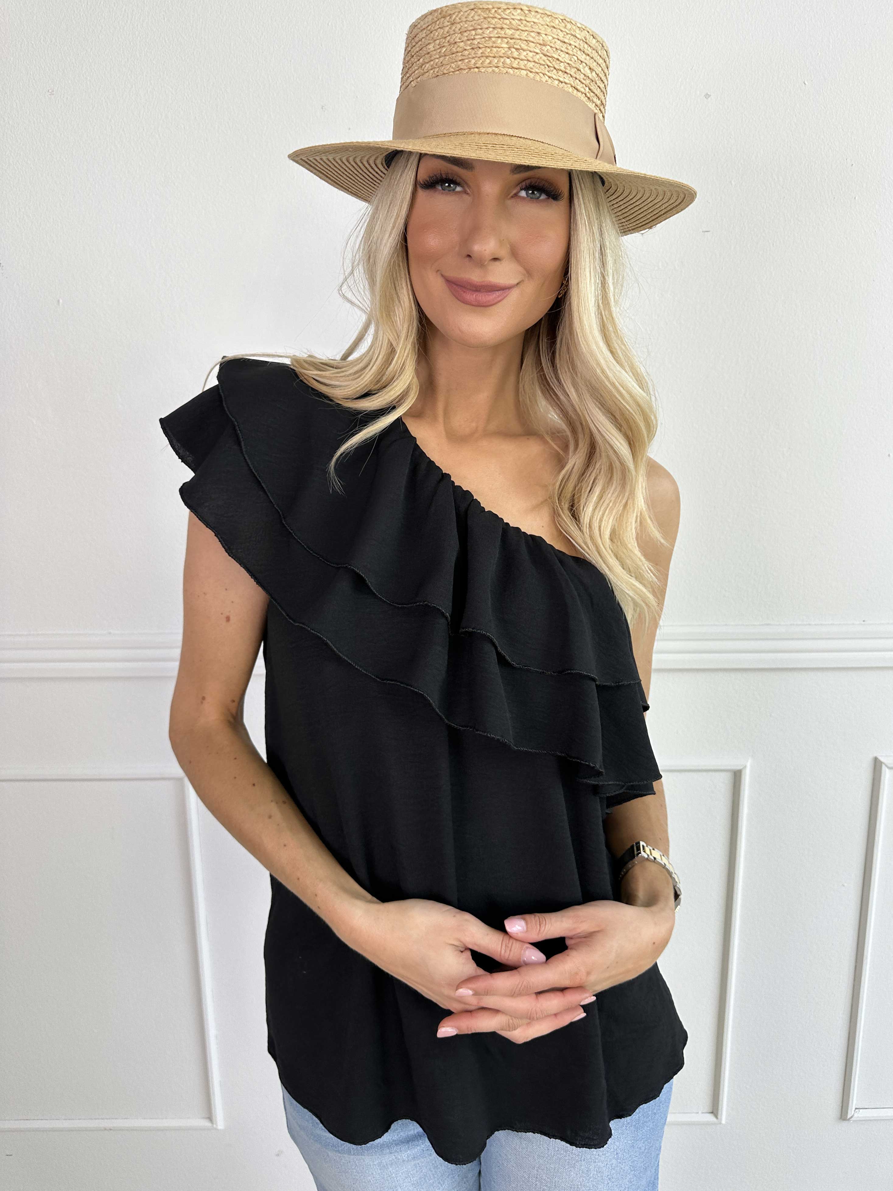 Catelyn Top - Sød one shoulder top med flæser