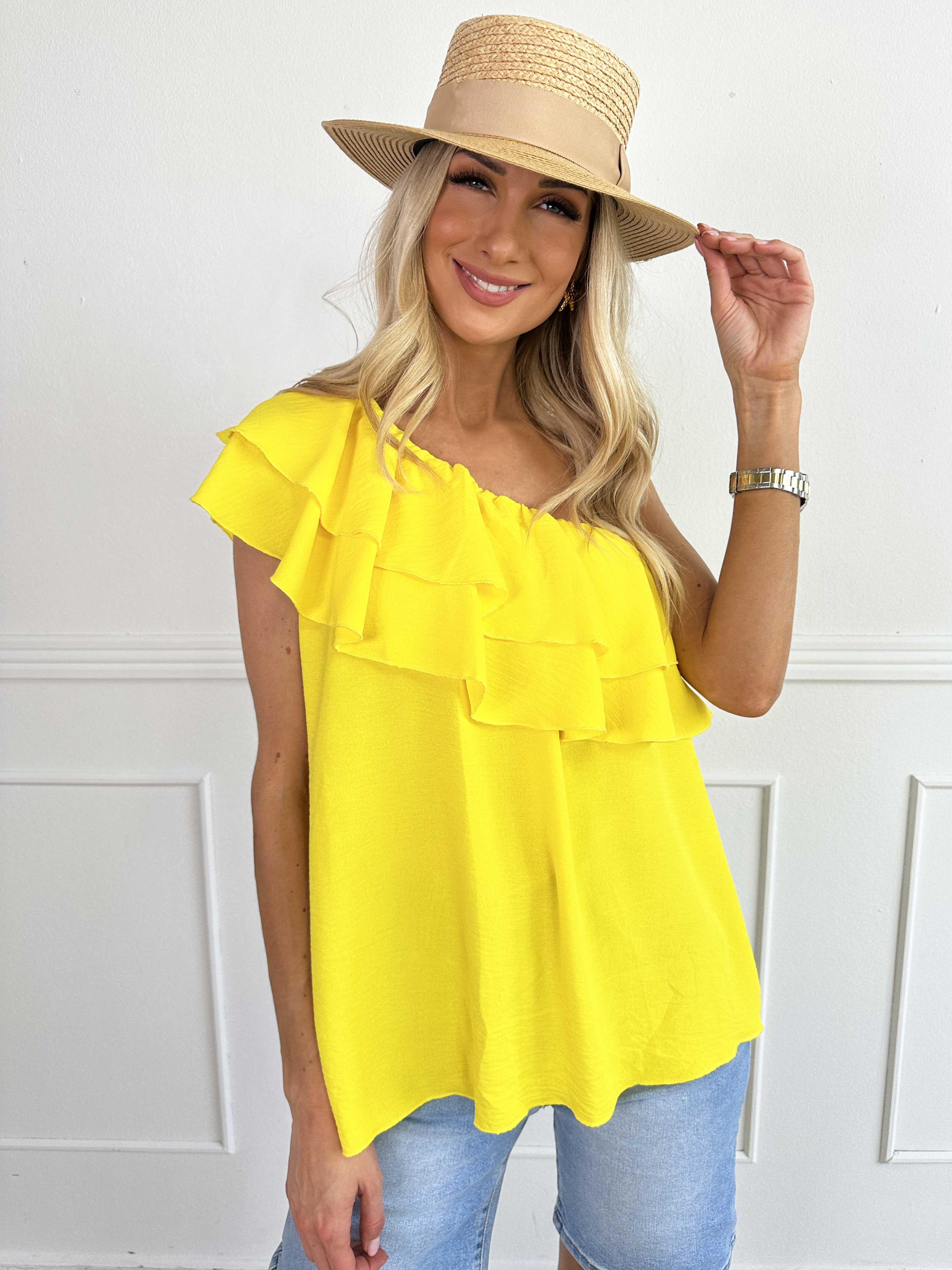 Catelyn Top - Sød one shoulder top med flæser