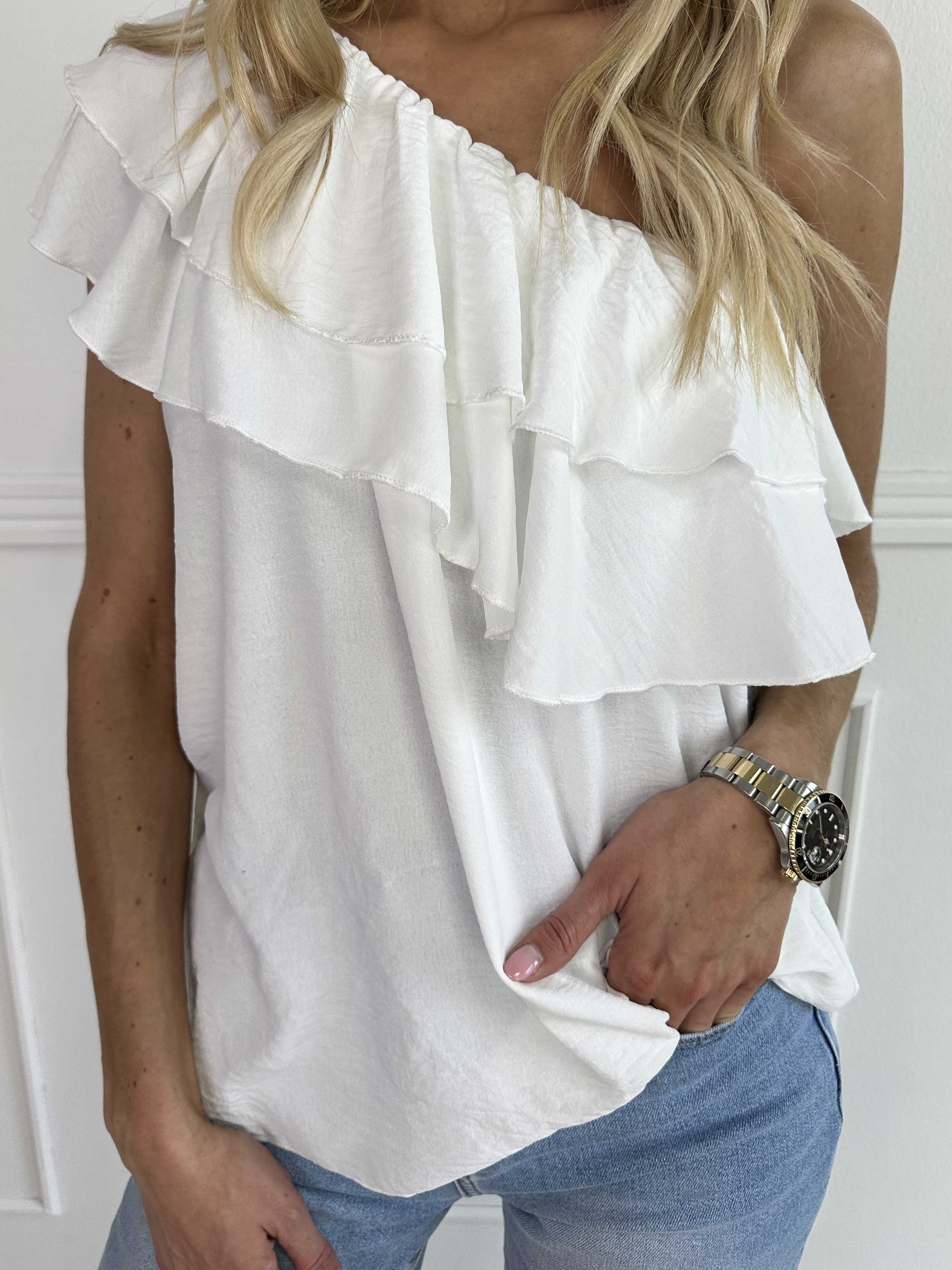 Catelyn Top - Sød one shoulder top med flæser
