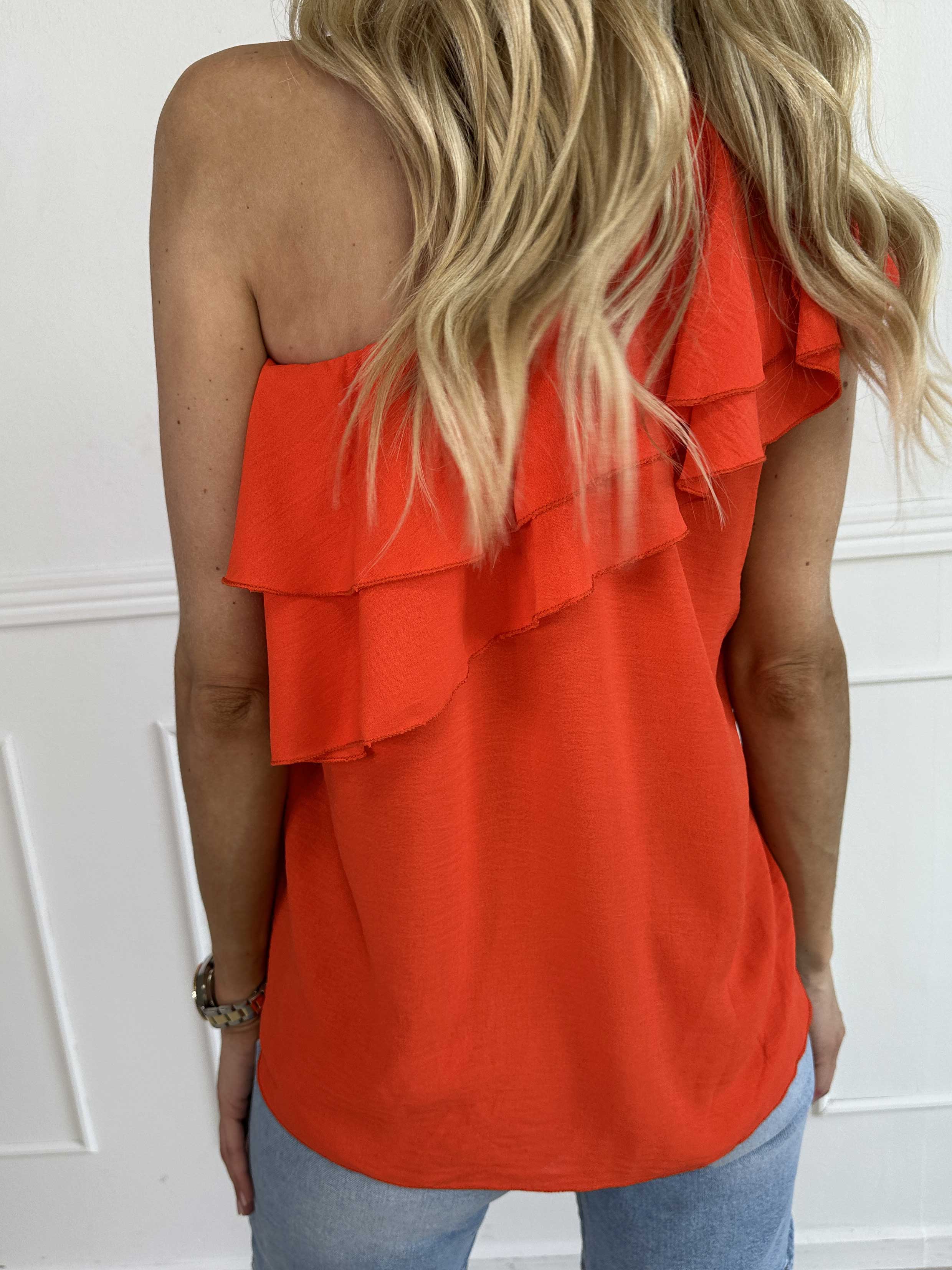 Catelyn Top - Sød one shoulder top med flæser