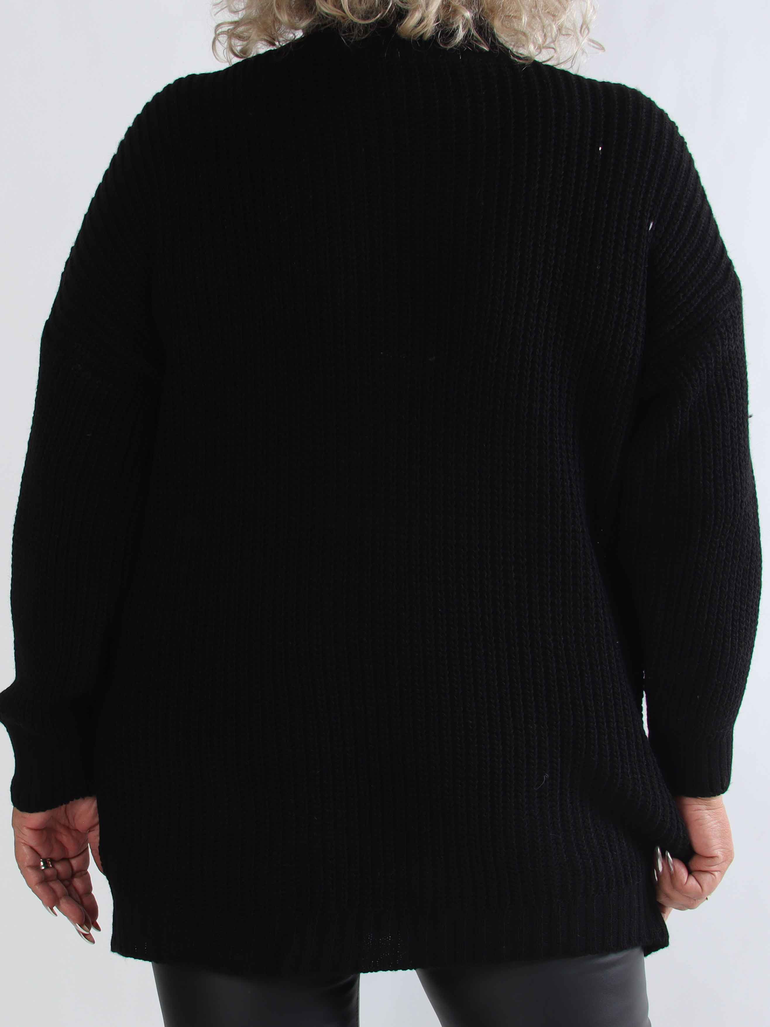 Cindy - Ensfarvet hyggelig plus size striktrøje med rullekrave