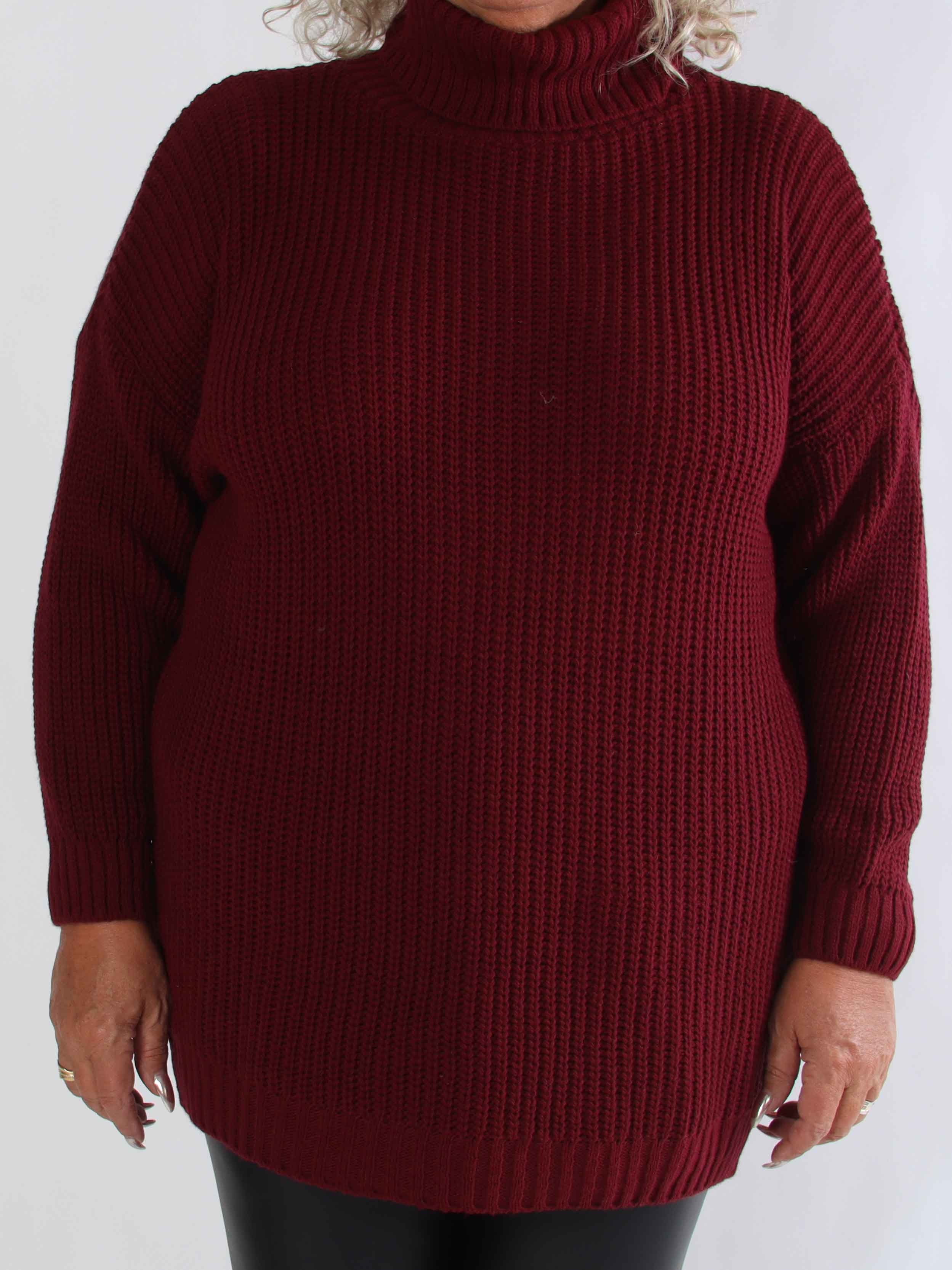 Cindy - Ensfarvet hyggelig plus size striktrøje med rullekrave