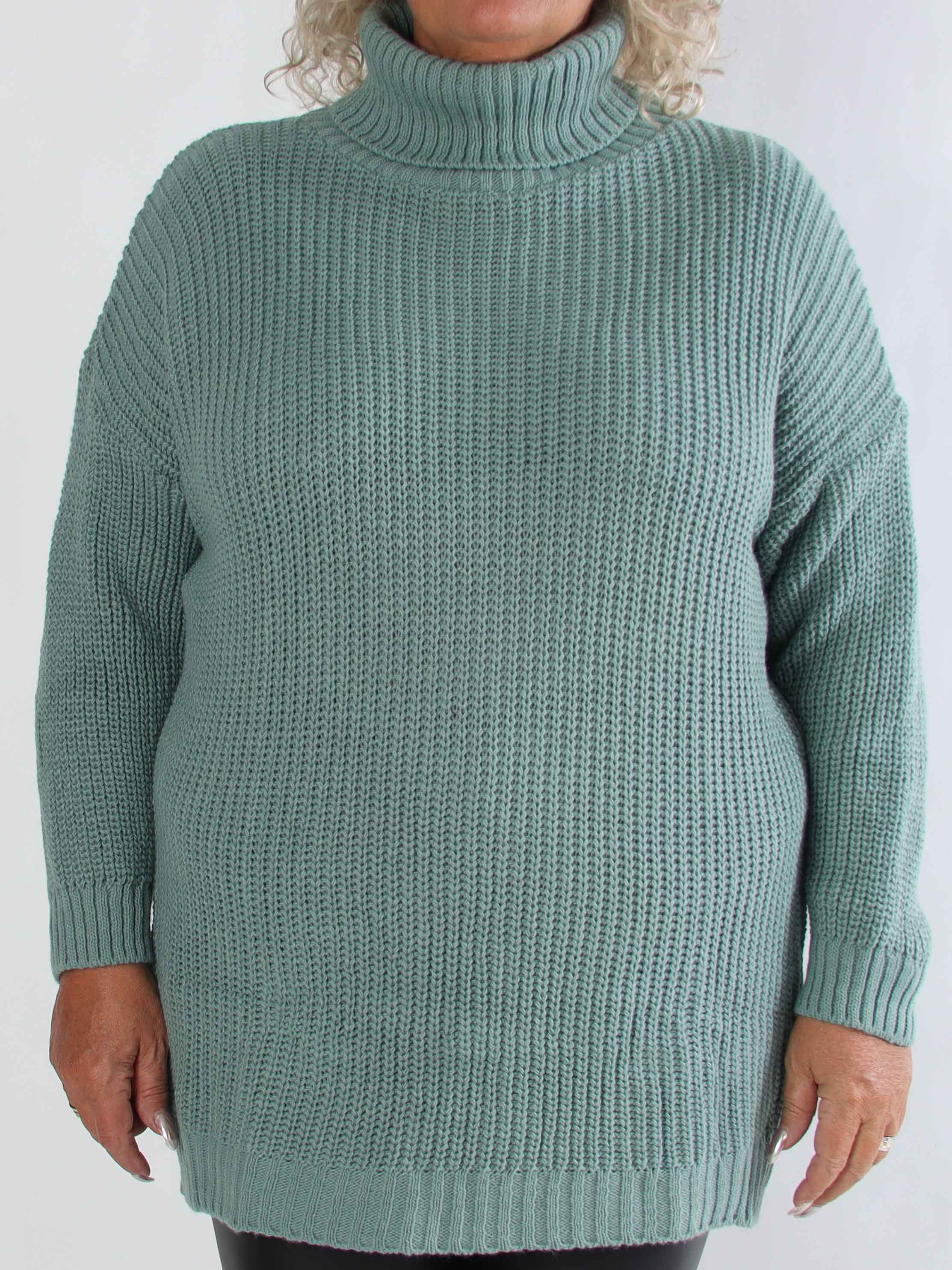 Cindy - Ensfarvet hyggelig plus size striktrøje med rullekrave