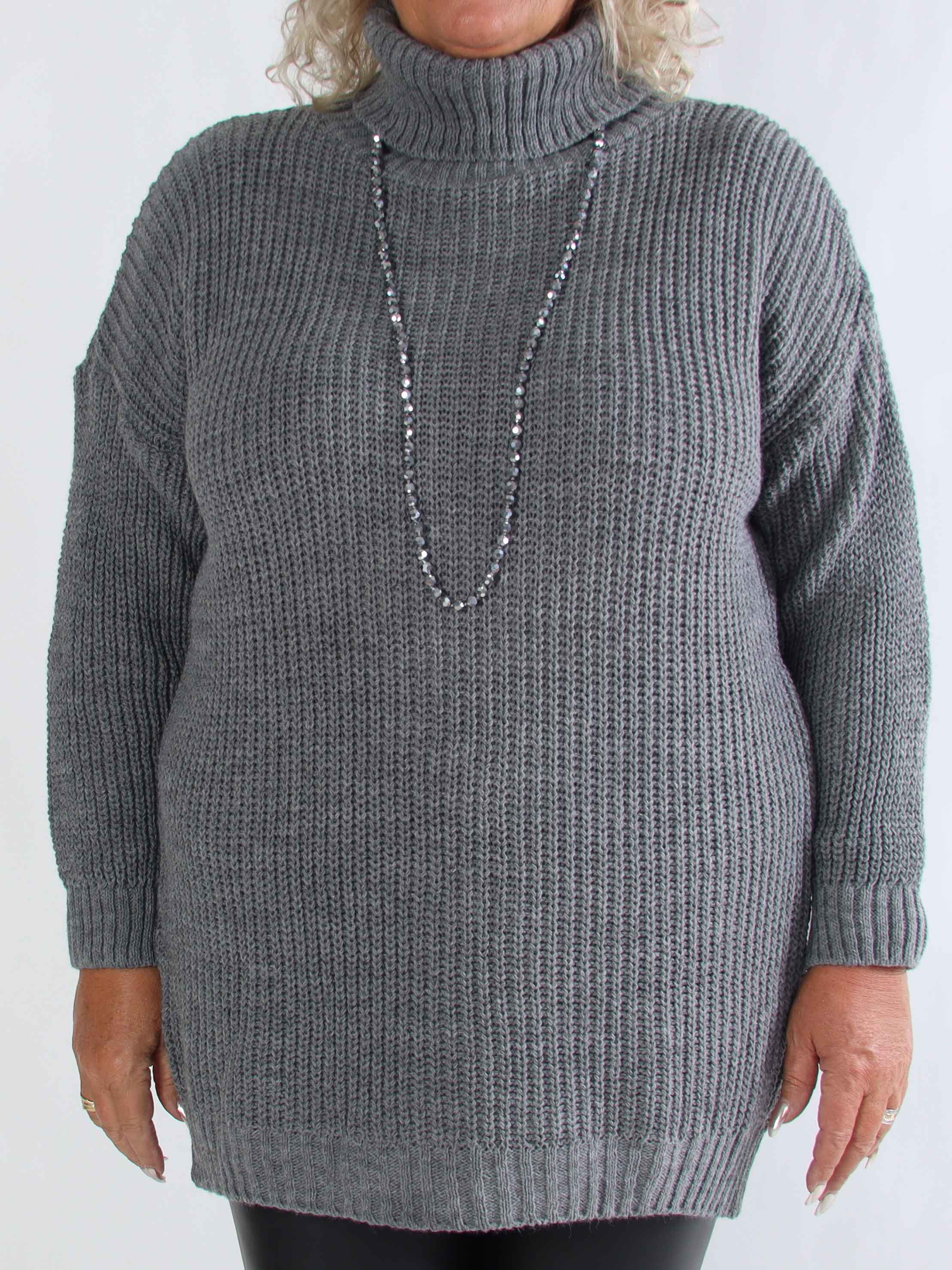 Cindy - Ensfarvet hyggelig plus size striktrøje med rullekrave