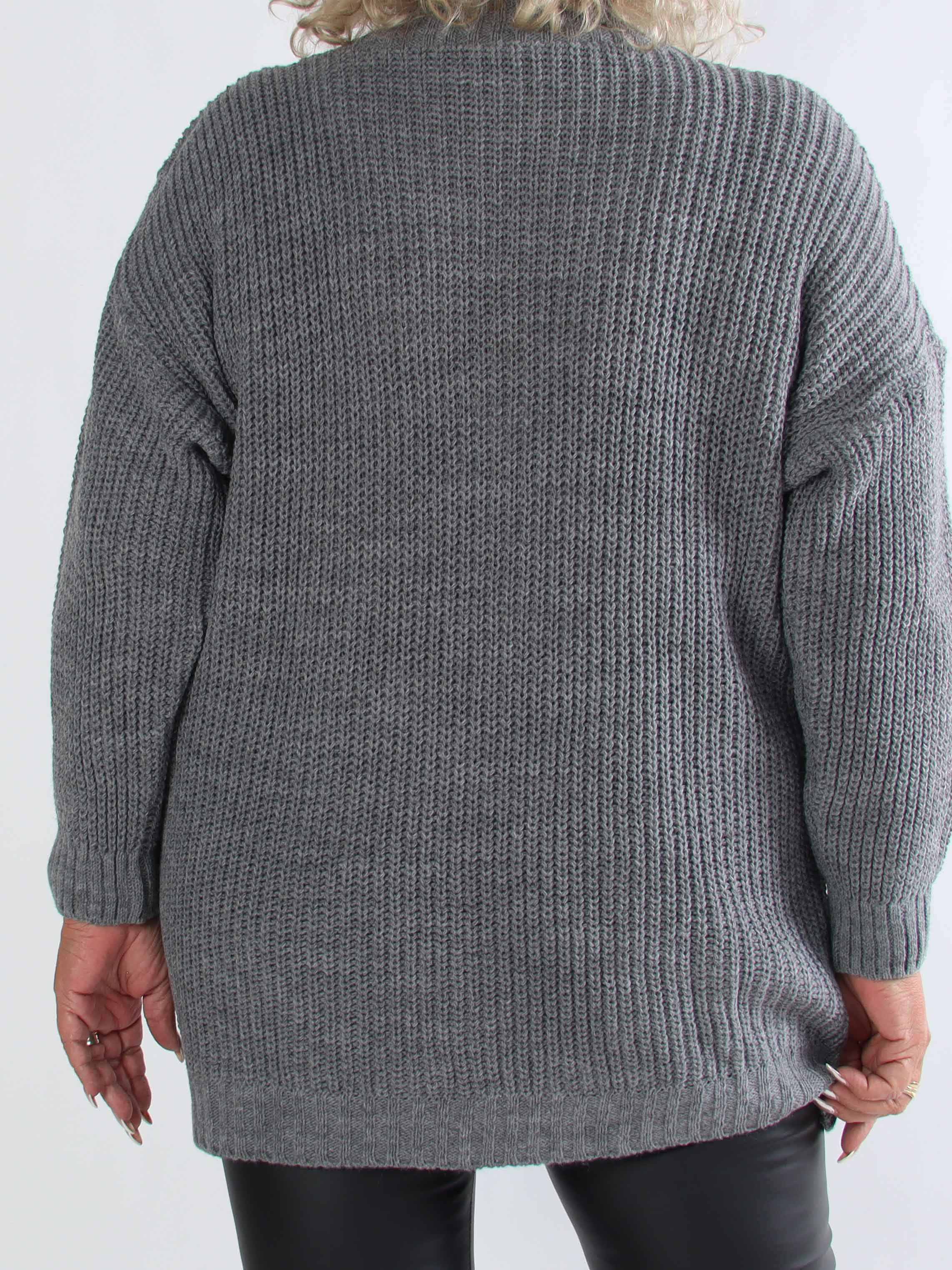 Cindy - Ensfarvet hyggelig plus size striktrøje med rullekrave