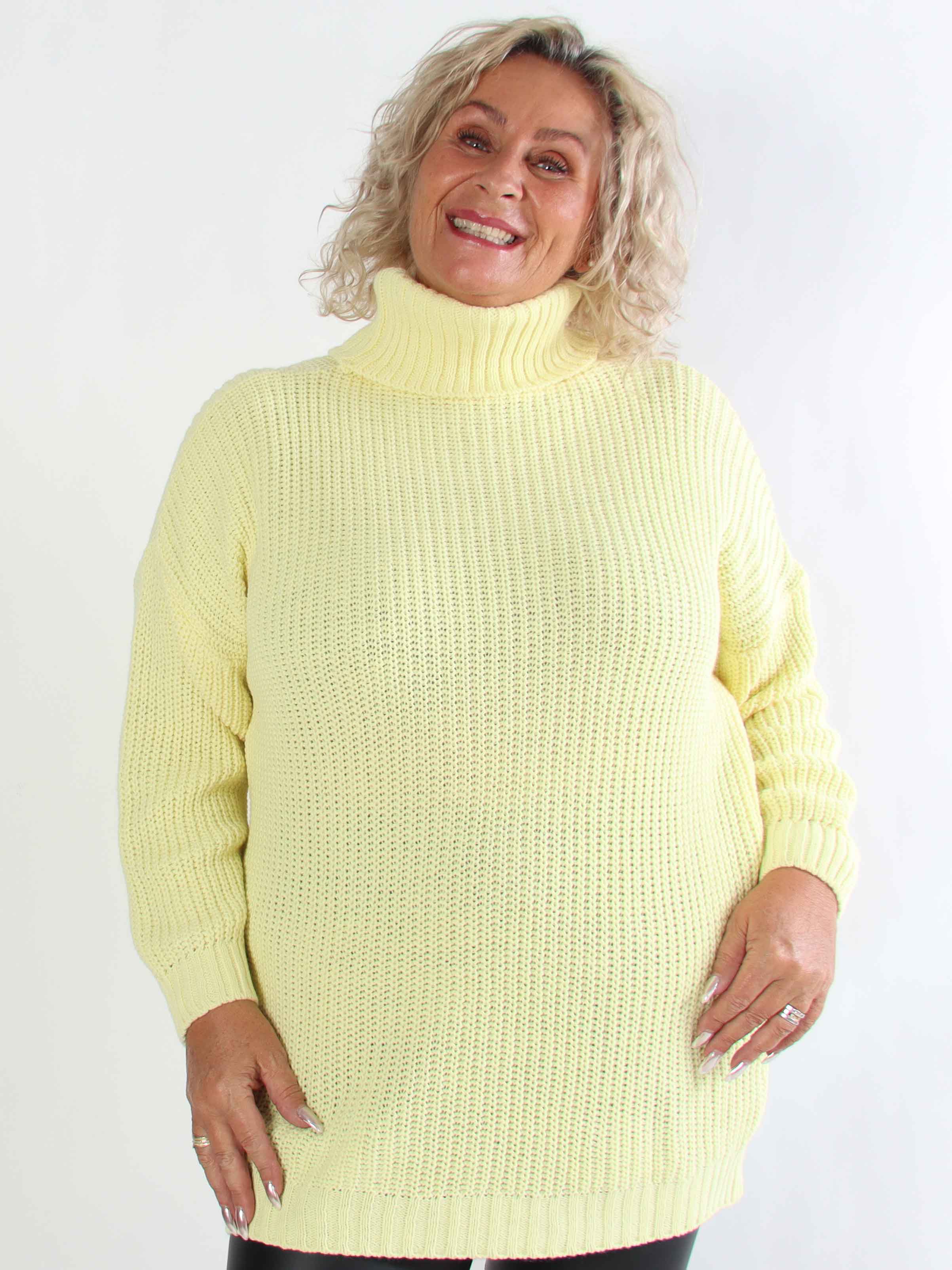 Cindy - Ensfarvet hyggelig plus size striktrøje med rullekrave