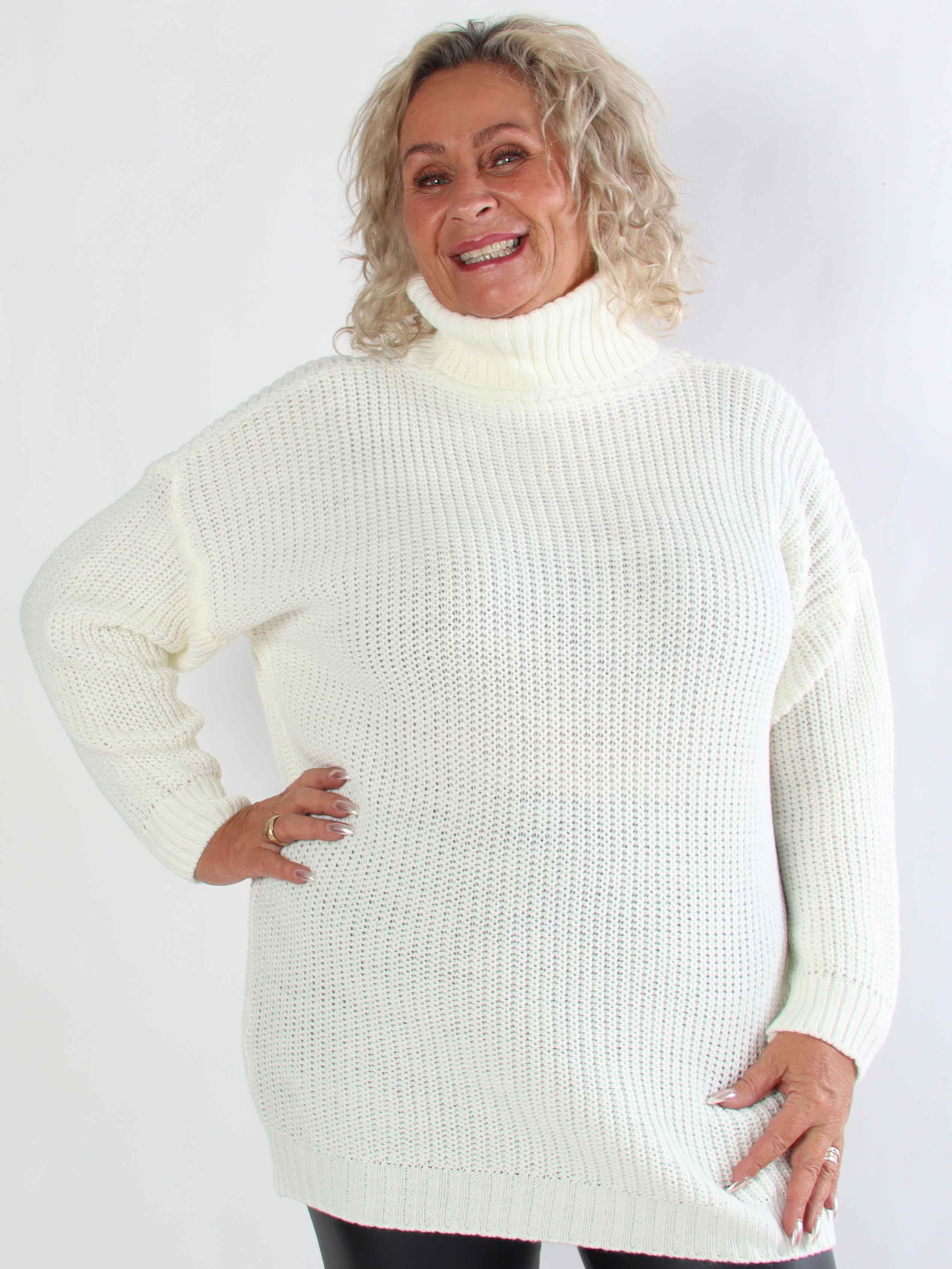 Cindy - Ensfarvet hyggelig plus size striktrøje med rullekrave