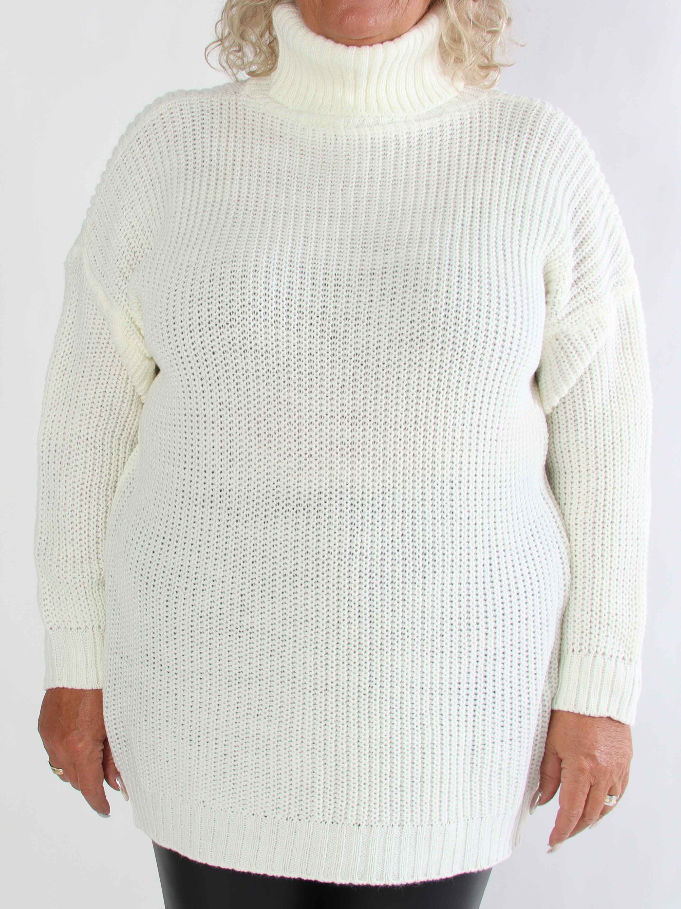 Cindy - Ensfarvet hyggelig plus size striktrøje med rullekrave